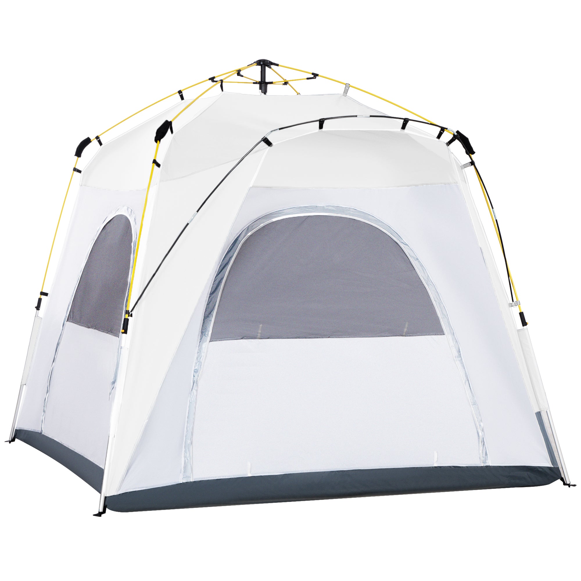 Outsunny 4 Person Automatic Camping Tent, Outdoor Pop Up Tent, Portable Backpacking Dome Shelter, Light Grey - North Peak Garden Furniture
