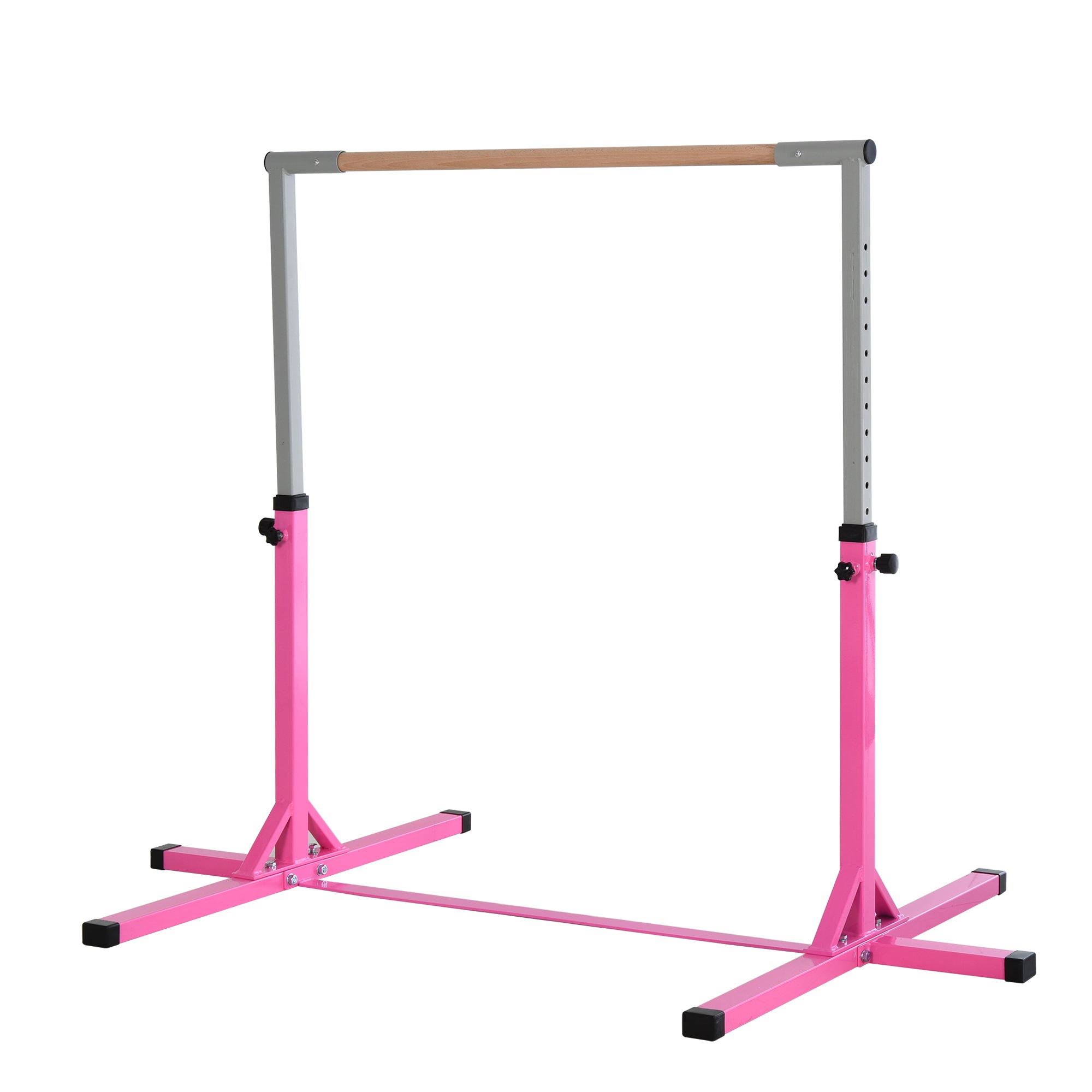 HOMCOM Height Adjustable Gymnastics Horizontal Bar For Kids Home Gym Training Children Junior Kip High Bar Fitness Pink - North Peak Garden Furniture