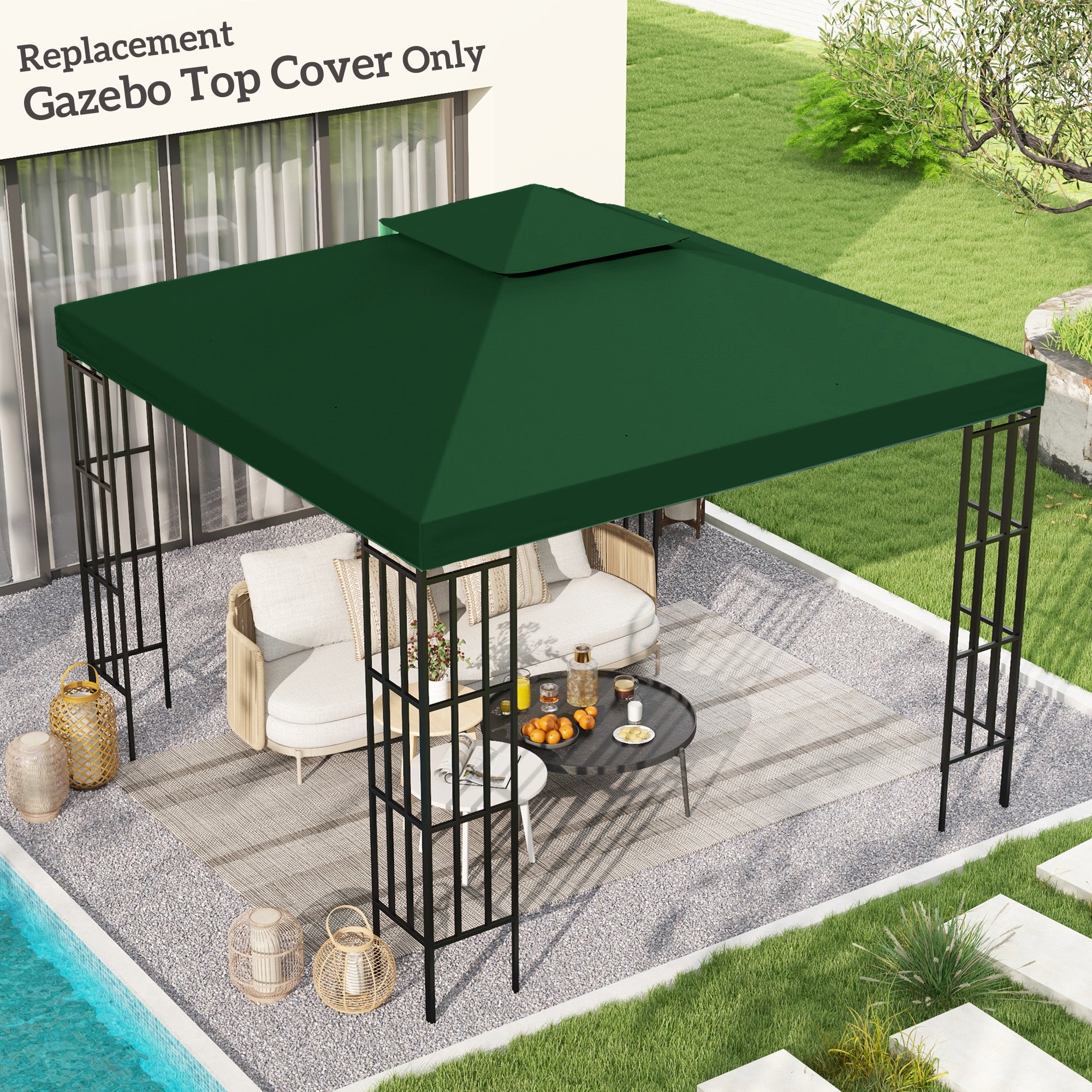 Outsunny 3(m) Gazebo Top Cover Double Tier Canopy Replacement Pavilion Roof Dark Green - North Peak Garden Furniture