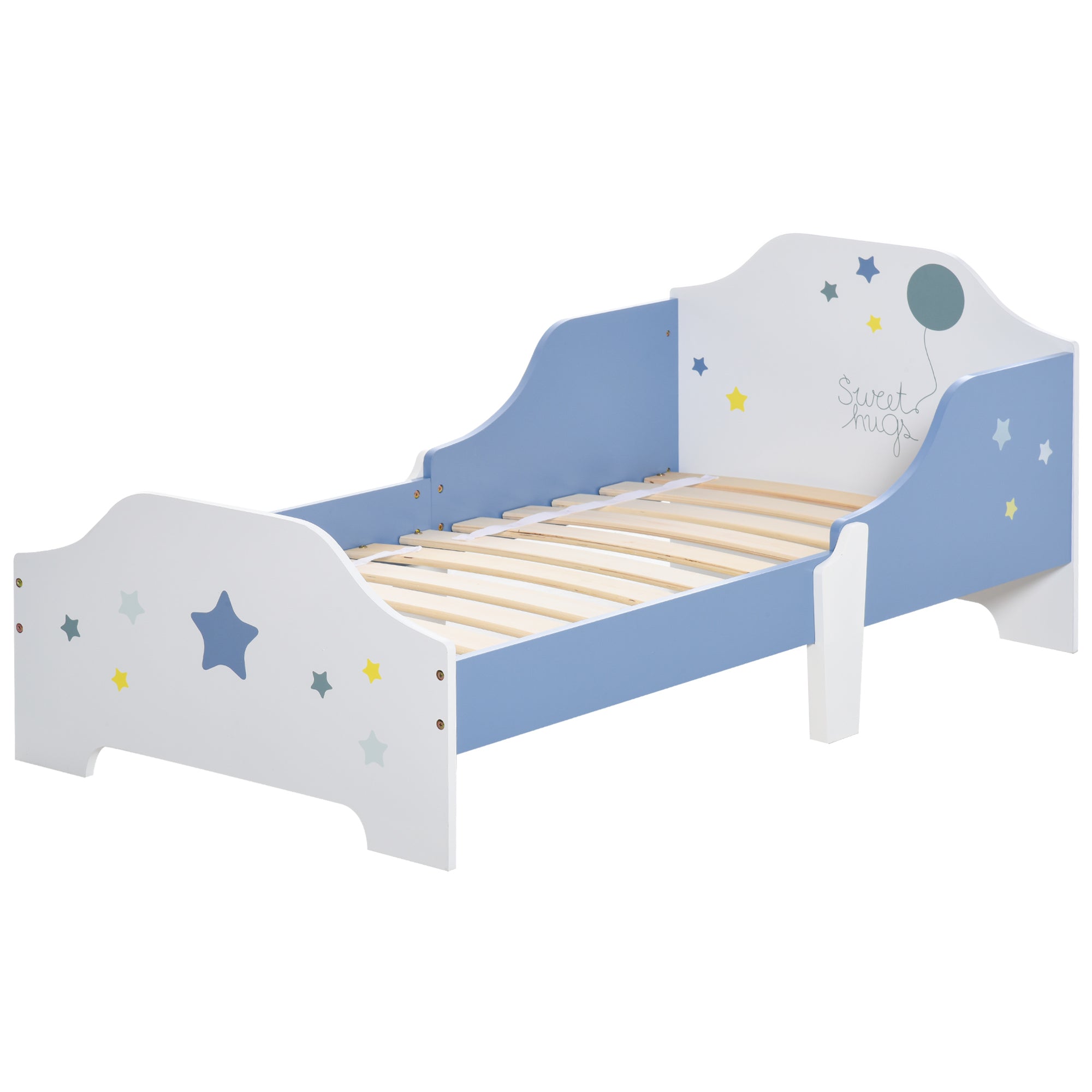 HOMCOM Toddler Bed Frame, Kids Bedroom Furniture for Boys Girls with Safe Guardrails, Low Junior Blue - North Peak Garden Furniture