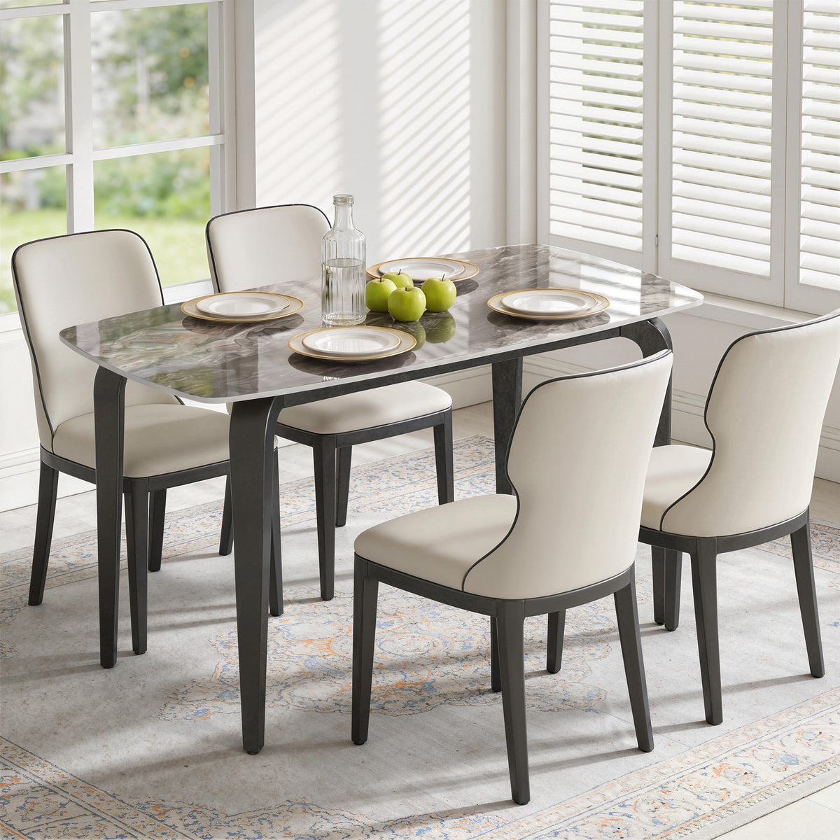 HOMCOM Dining Table for 4, Modern Kitchen Table with Sintered Stone Tabletop, Metal Legs, Brown