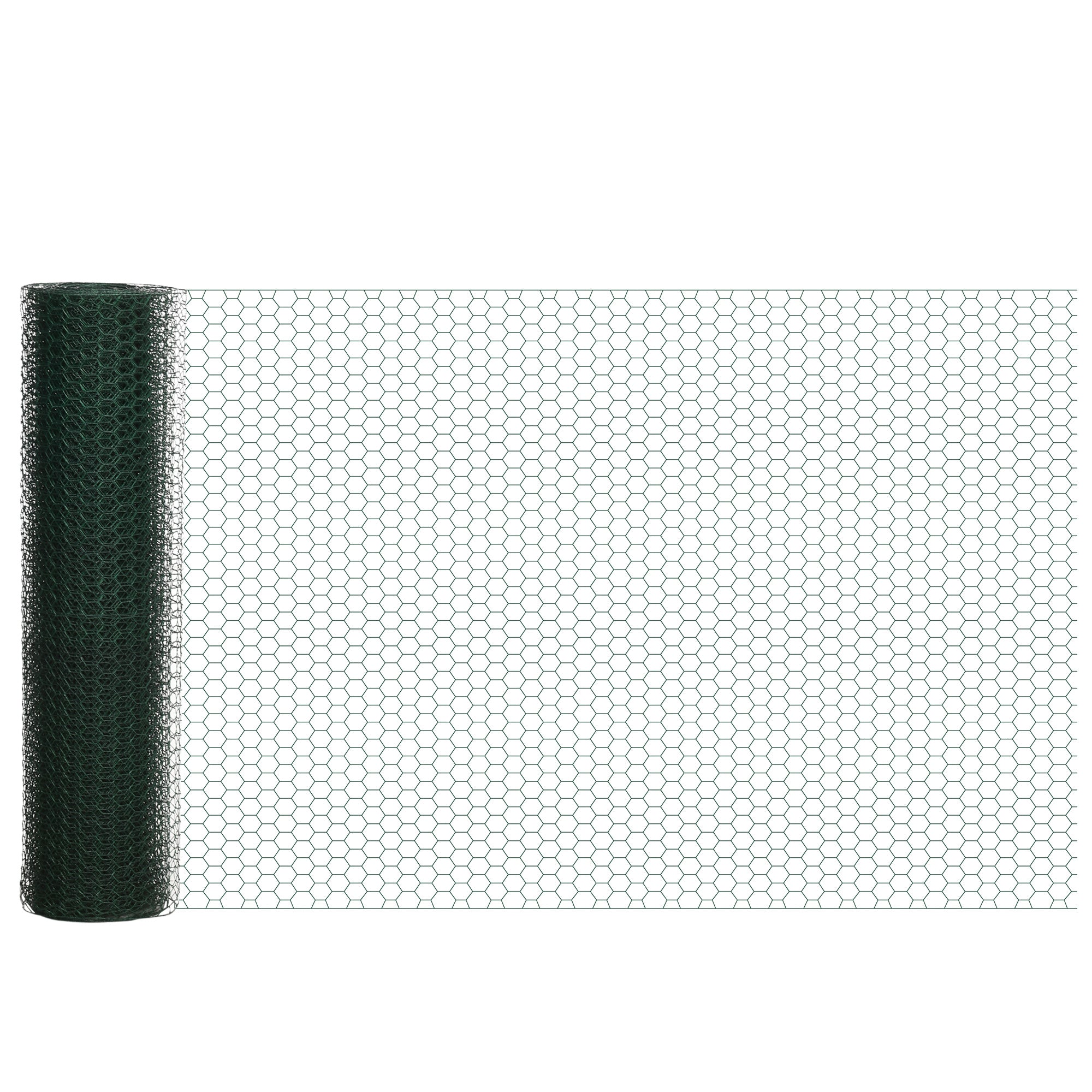 PawHut 1m x 25m Chicken Wire Mesh, Foldable PVC Coated Welded Garden Fence, Roll Poultry Netting, for Rabbits, Ducks, Geese - Dark Green - North Peak Garden Furniture