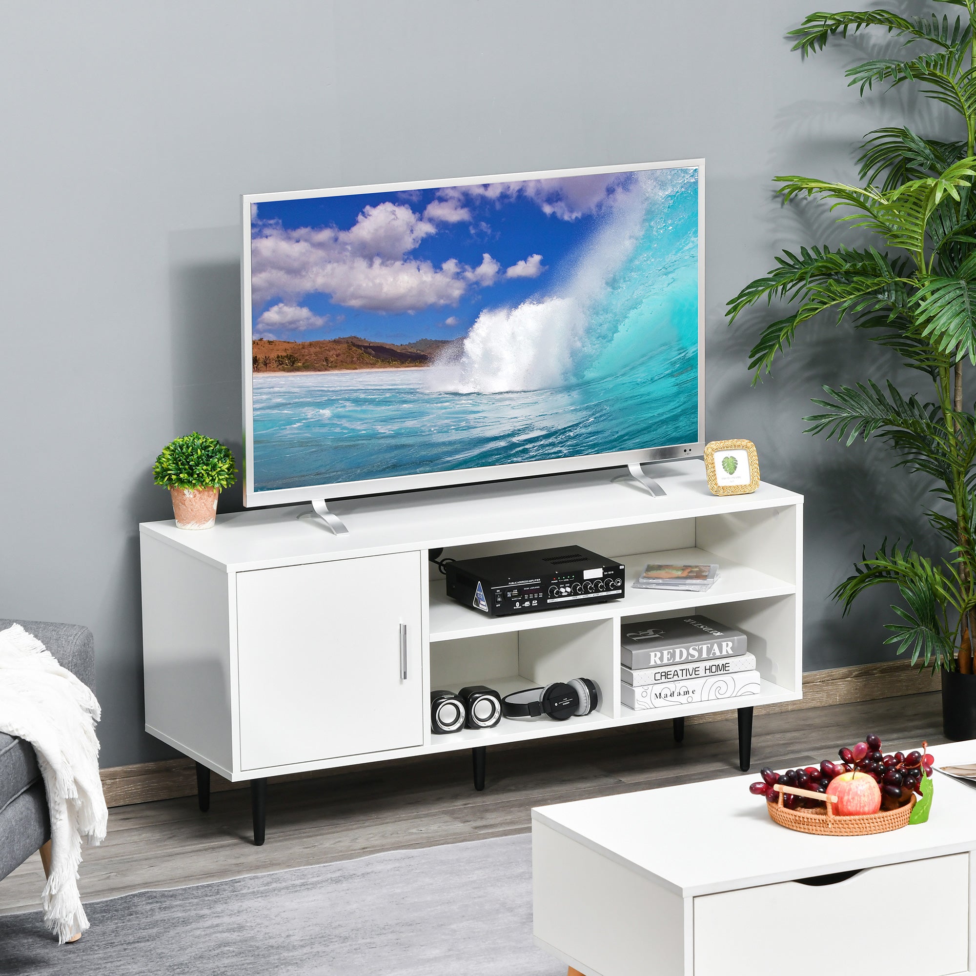 HOMCOM TV Stand Cabinet for TVs up to 60 Inches - White - North Peak Garden Furniture