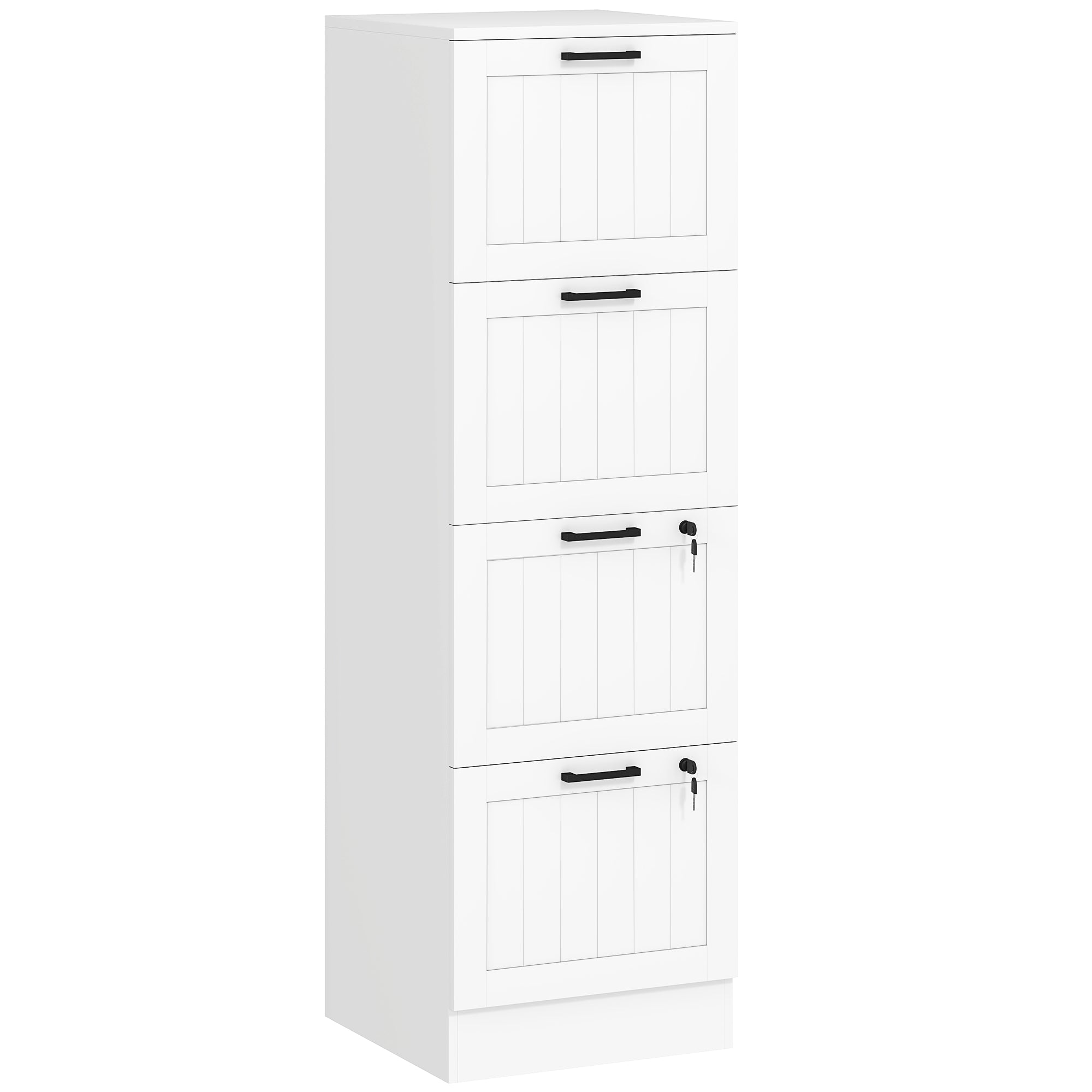 HOMCOM 4 Drawer Filing Cabinet with Lock, Office Storage Cabinet with Adjustable Hanging Bars for A4 Letter Size Files, White