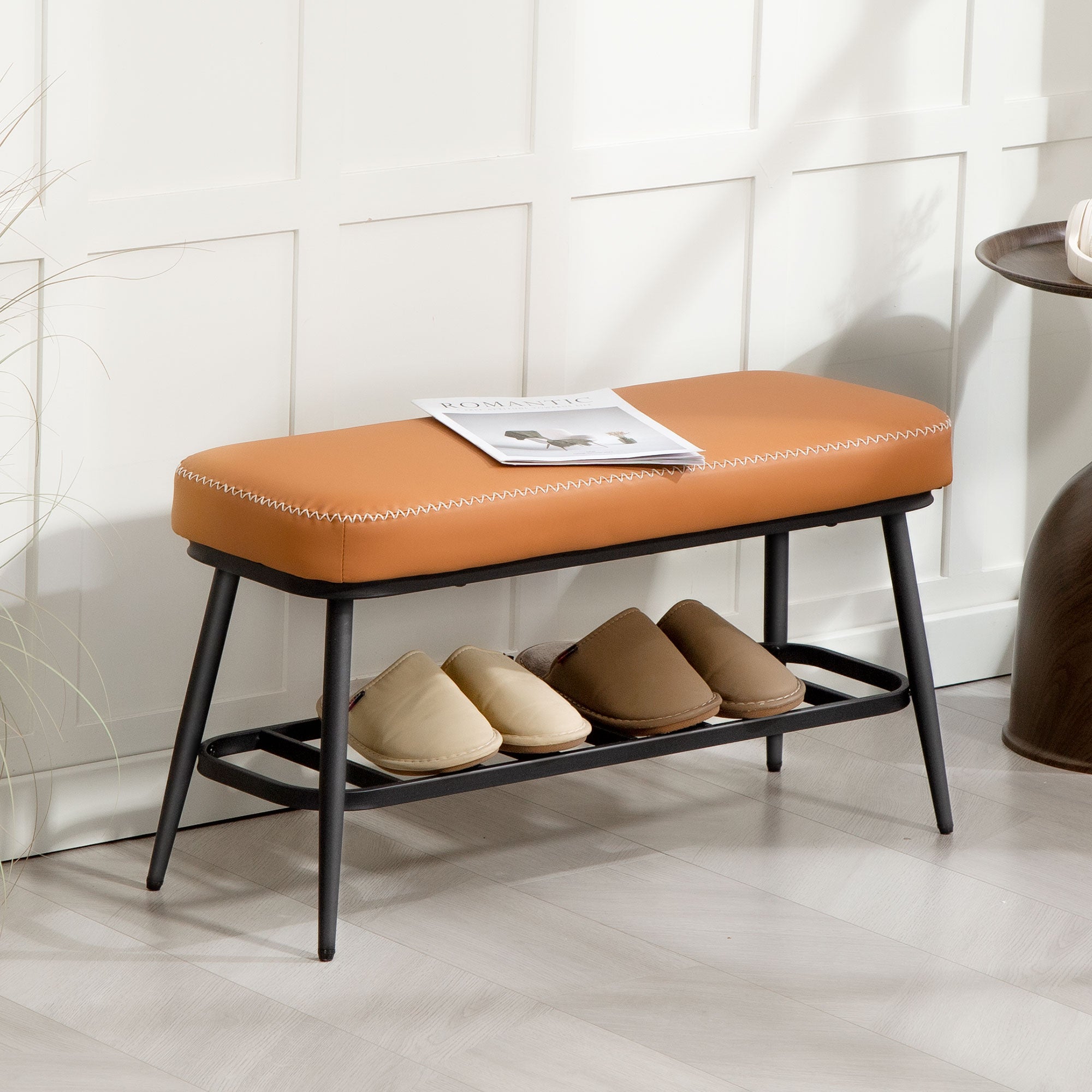 HOMCOM PU Leather Shoe Storage Bench - Brown
