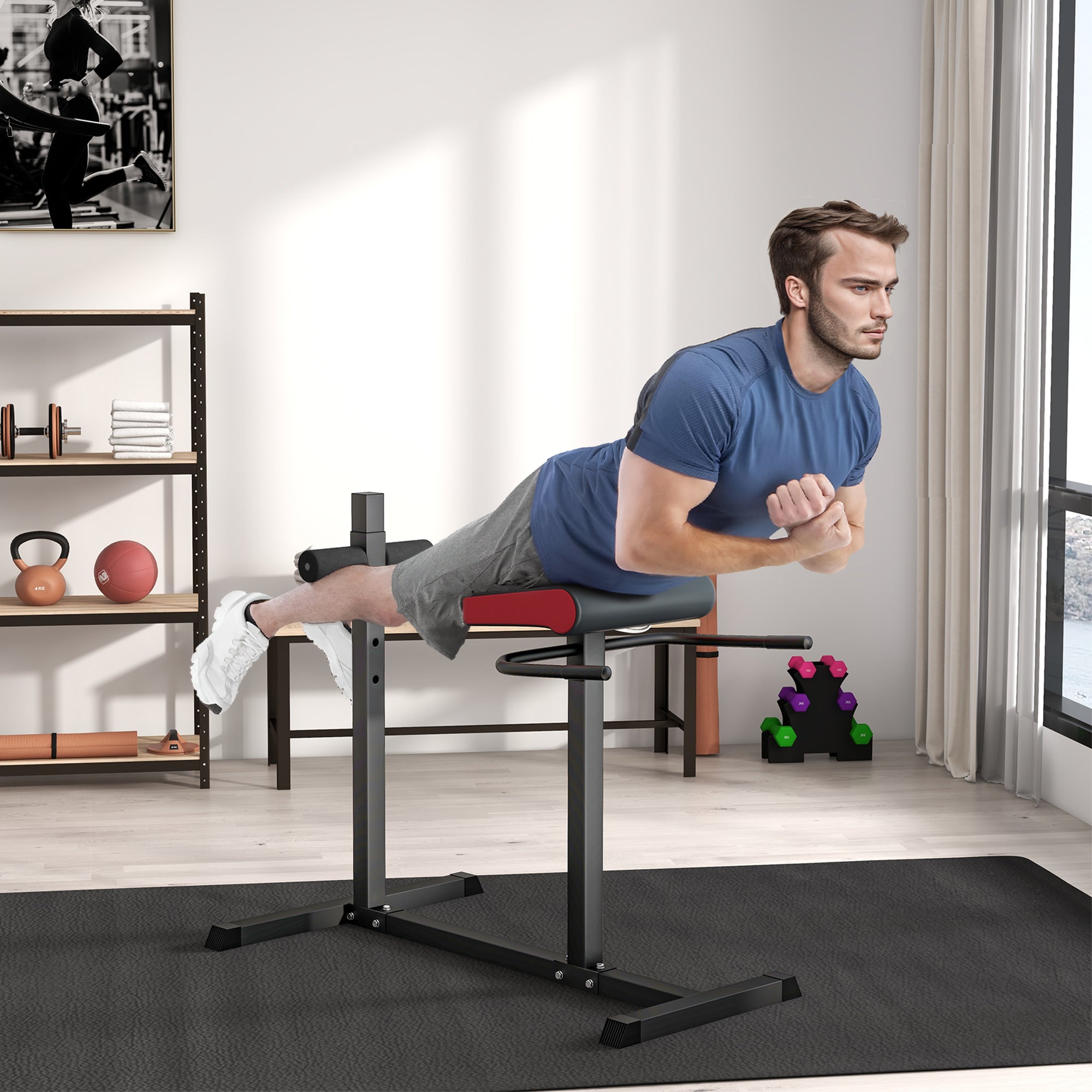 SPORTNOW Back Extension Roman Chair, Hyperextension Bench with Adjustable Leg Roller for Back, Abdominal and Gluteal Training - North Peak Garden Furniture