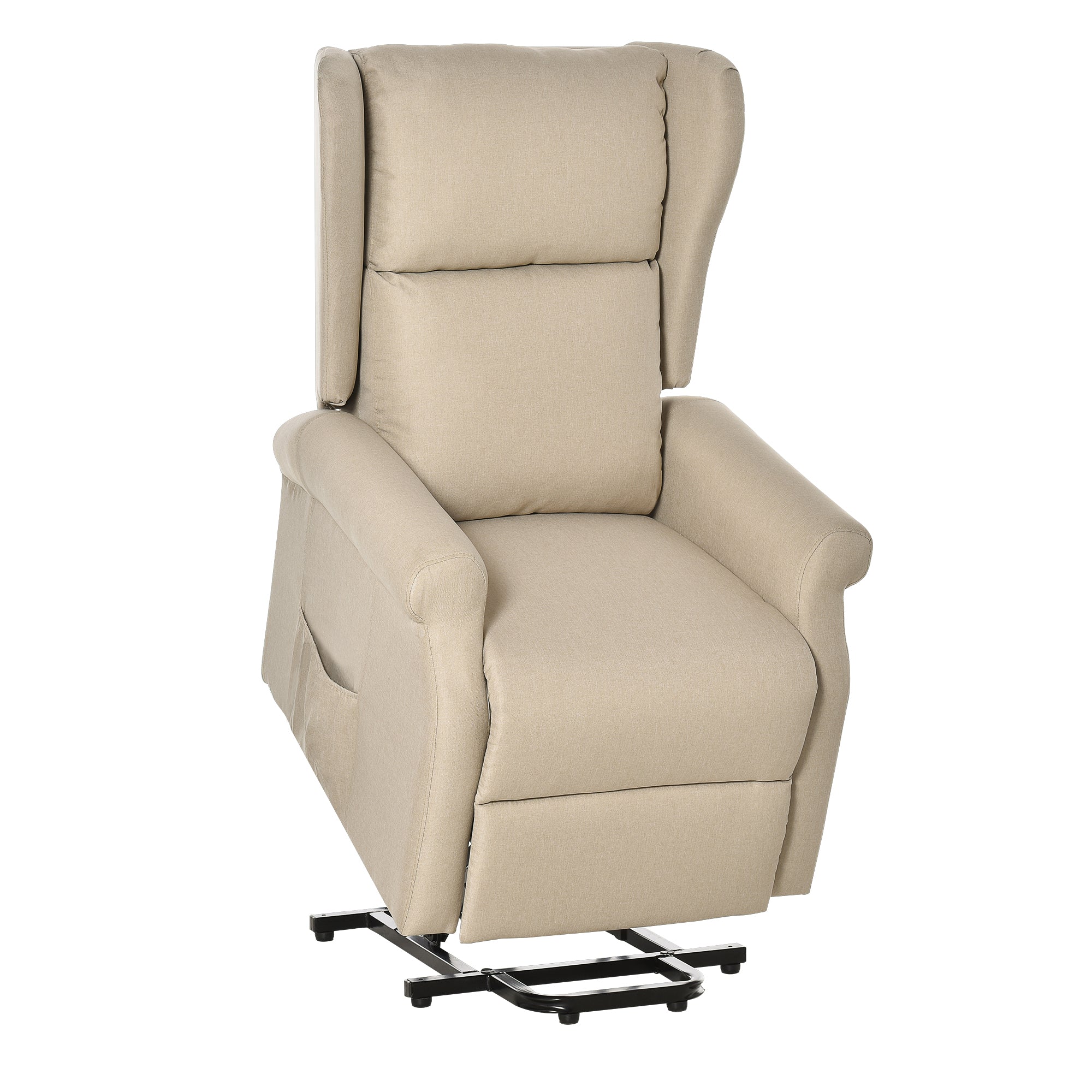 HOMCOM Power Lift Recliner Armchair, Electric Lift Chair for Elderly, Fabric Riser and Reclining Chair with Remote Control, Side Pockets, Extended Footrest, for Living Room, Beige - North Peak Garden Furniture