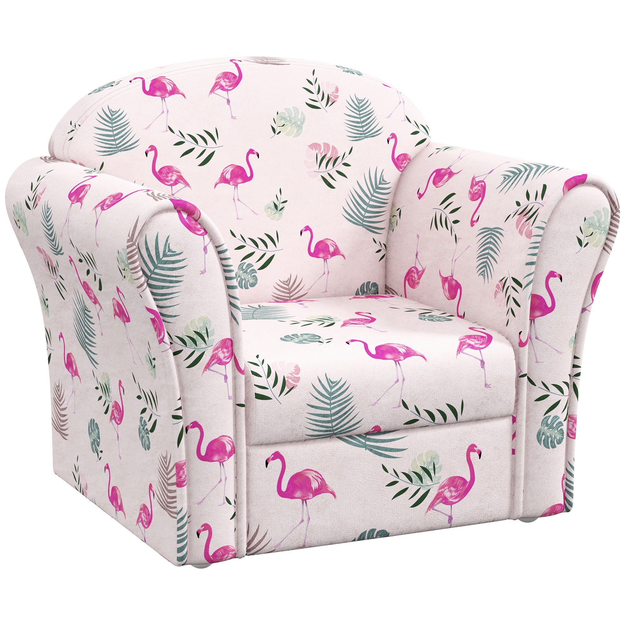 AIYAPLAY Kids Armchair with Flamingo Design, Wooden Frame, for Bedroom, Playroom, Kids Room, Pink - North Peak Garden Furniture