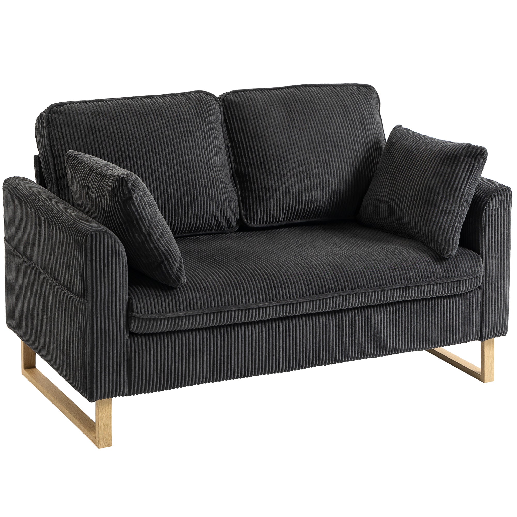 HOMCOM 2 Seater Sofa, 140 cm Loveseat Sofa with Spring Cushions, Metal Legs, 2 Pillows, Dark Grey