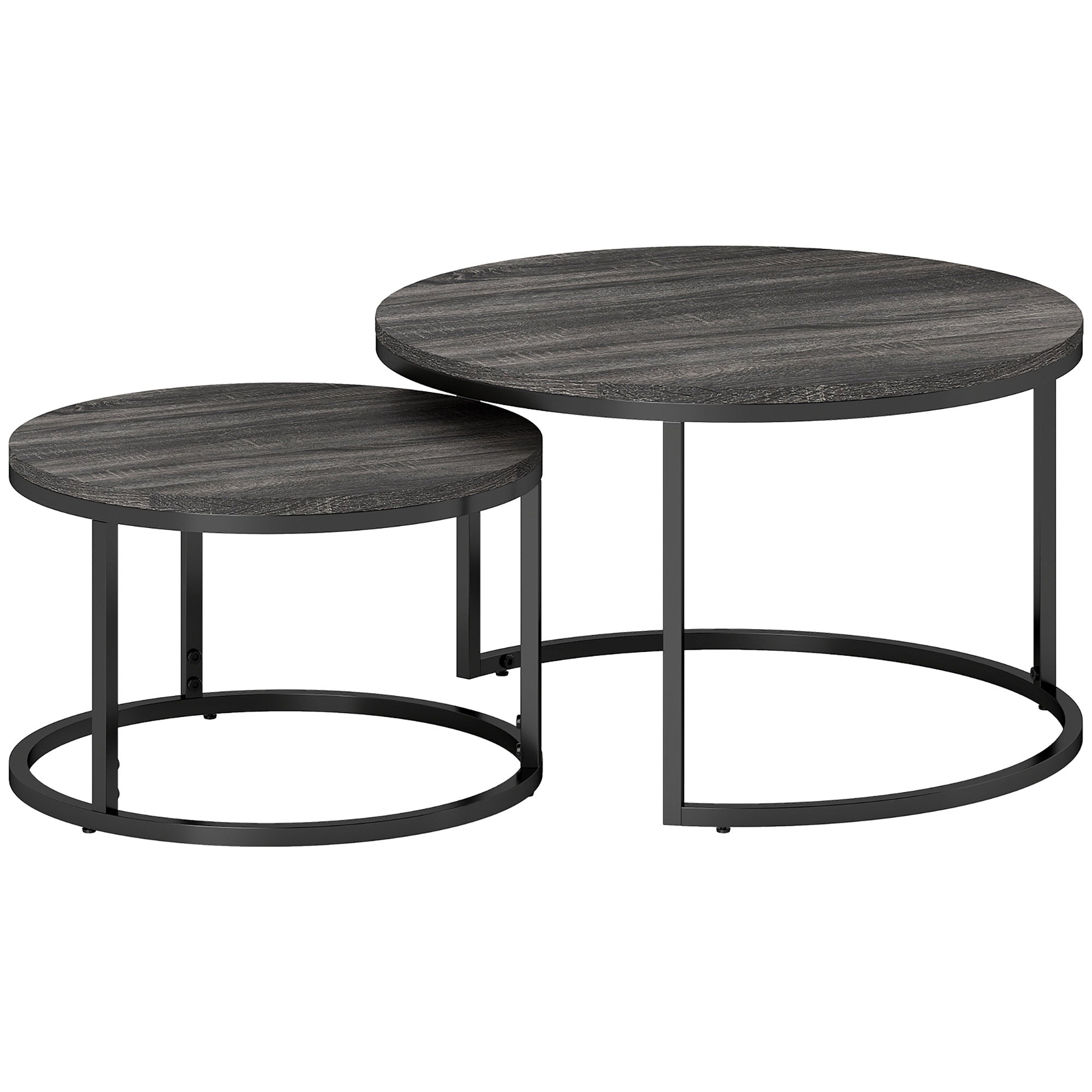 HOMCOM Set of Two Marble-Effect Stacking Tables - Wood Grey - North Peak Garden Furniture