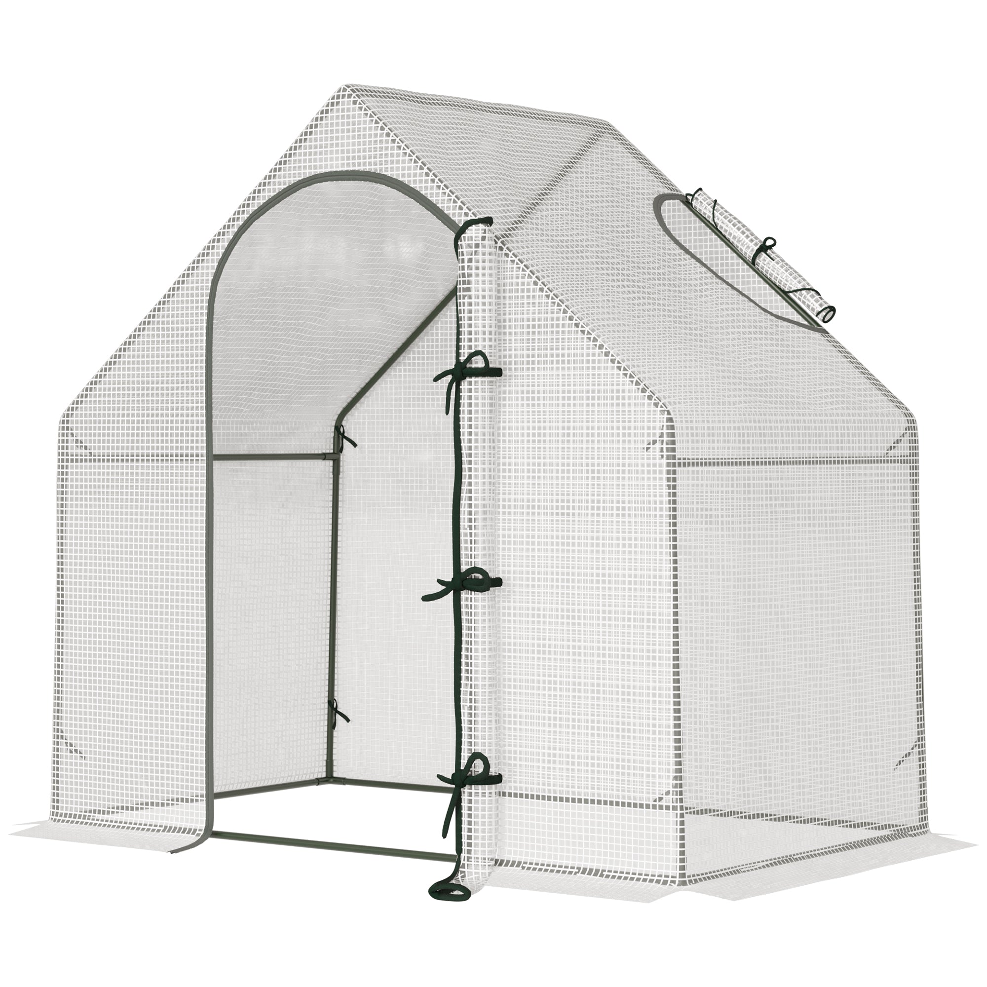 Outsunny Walk-In Greenhouse with Window Roll-Up Door, Portable Garden Grow House with Steel Frame for Vegetable Plant Herb, 180 x 100 x 168cm, White - North Peak Garden Furniture