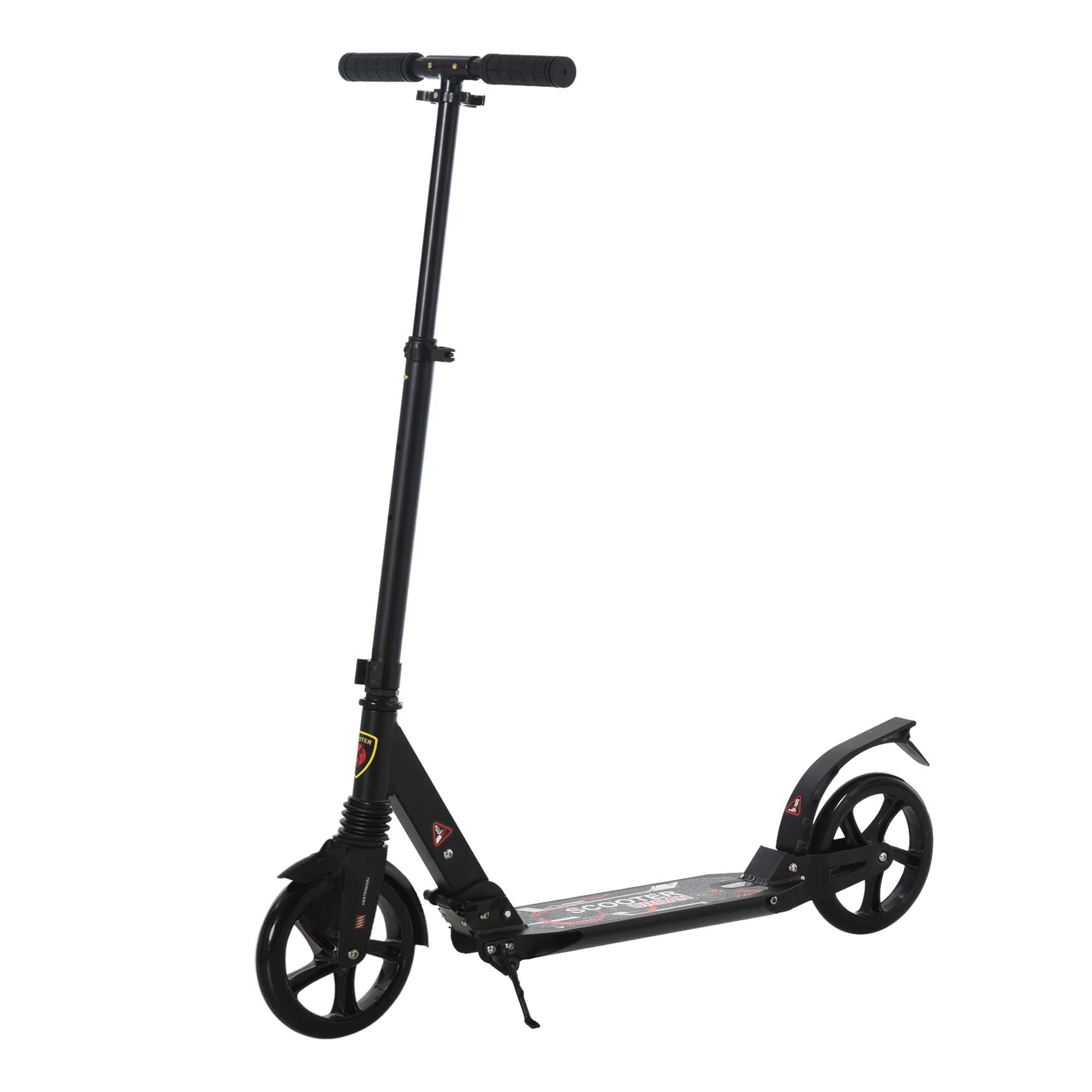 HOMCOM Folding Kick Scooter 2 Big Wheels Teens Adult 14+ Adjustable Ride On Black - North Peak Garden Furniture