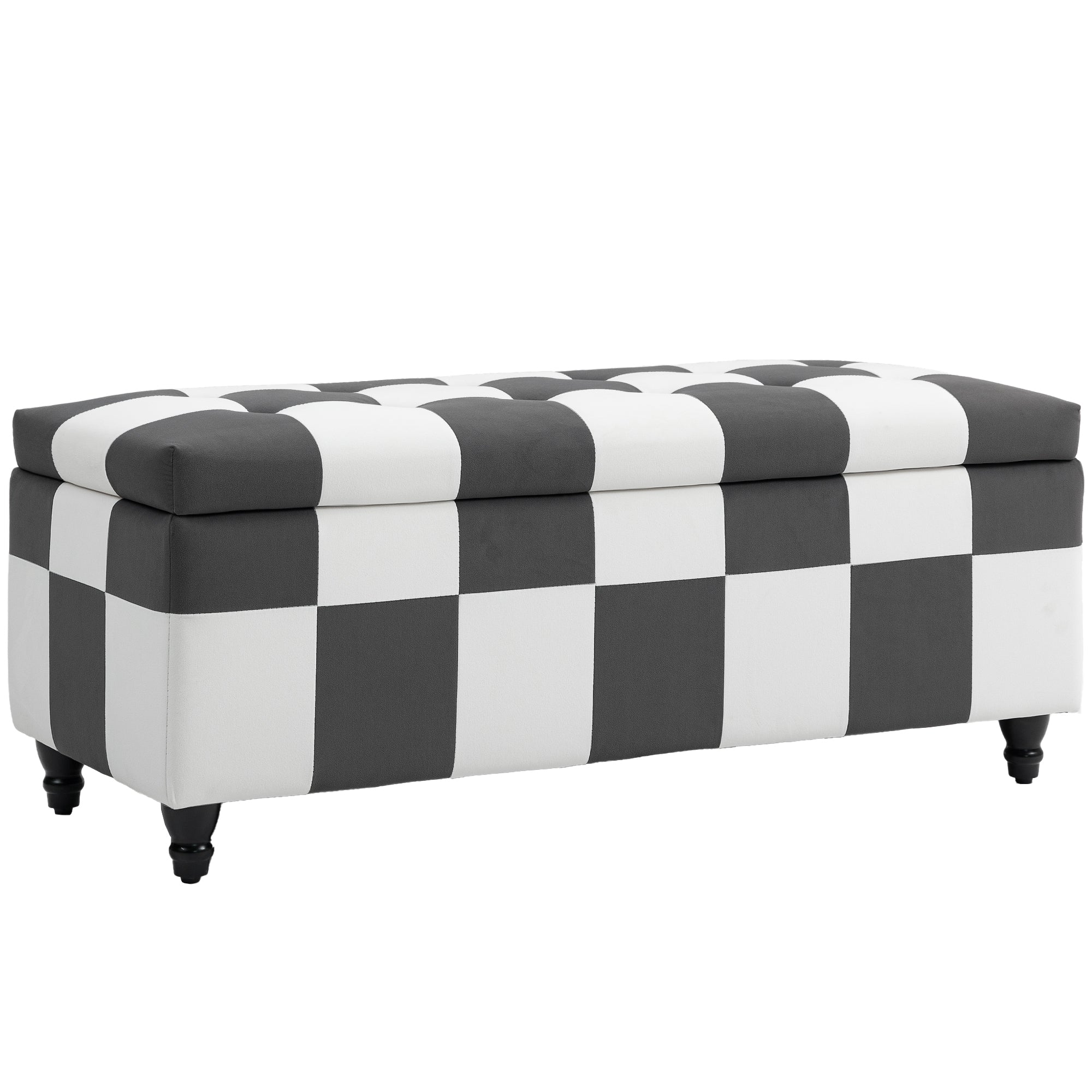 HOMCOM 114 x 47 x 47cm Velvet Storage Ottoman, Button-tufted Footstool Box, Toy Chest with Lid for Living Room, Bedroom, Dark Grey and White