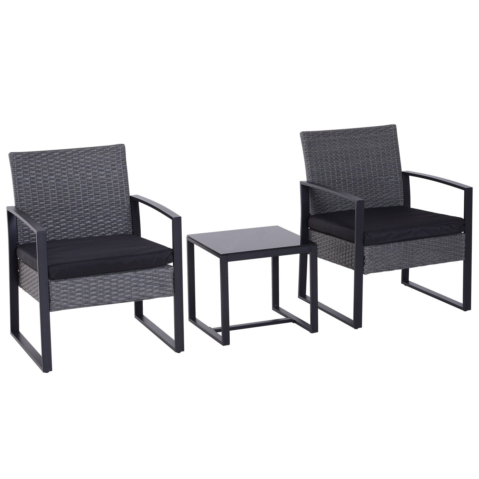 Outsunny 2 Seater Rattan Patio Set W/ Cushions-Grey/Black - North Peak Garden Furniture