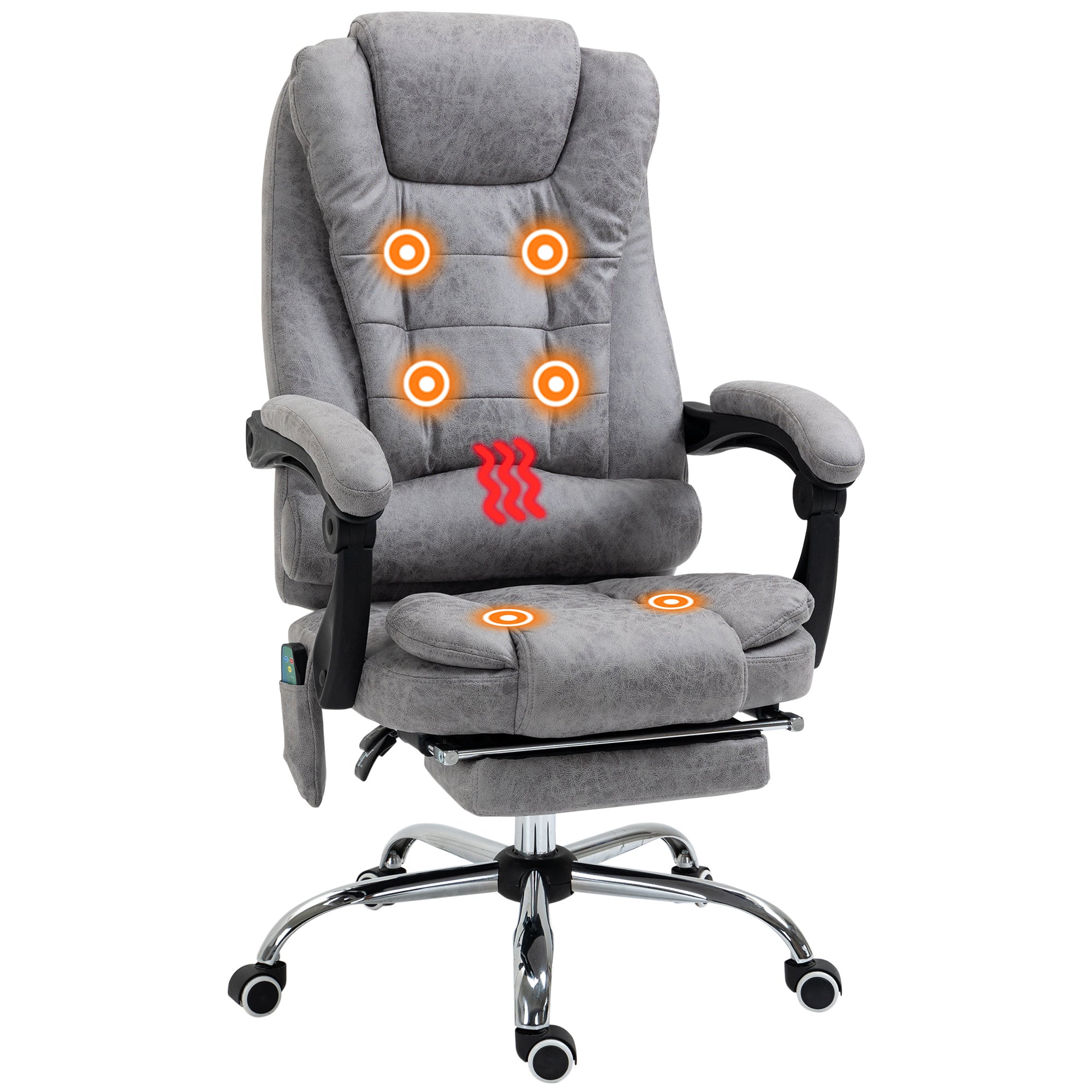 Vinsetto Heated 6 Points Vibration Massage Executive Office Chair Adjustable Swivel Ergonomic High Back Desk Chair Recliner with Footrest Grey - North Peak Garden Furniture
