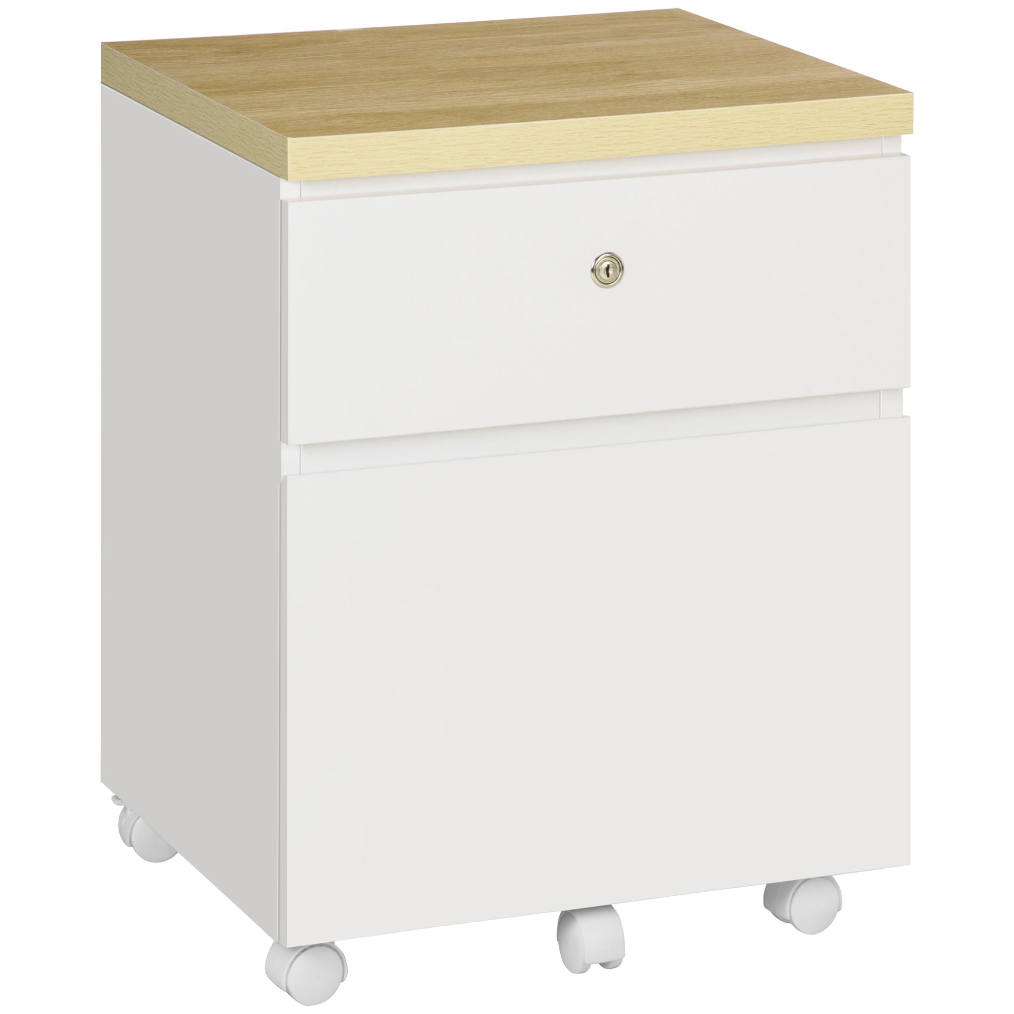 Vinsetto 2-Drawer Filing Cabinet with Lock, Mobile File Cabinet with Hanging Bars for Legal Size and Wheels, Home Office Study, White - North Peak Garden Furniture
