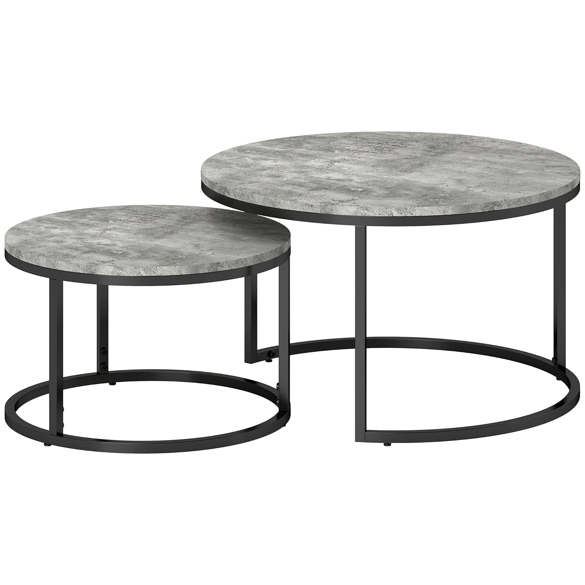 HOMCOM Set of Two Marble-Effect Stacking Tables - Grey/Black - North Peak Garden Furniture