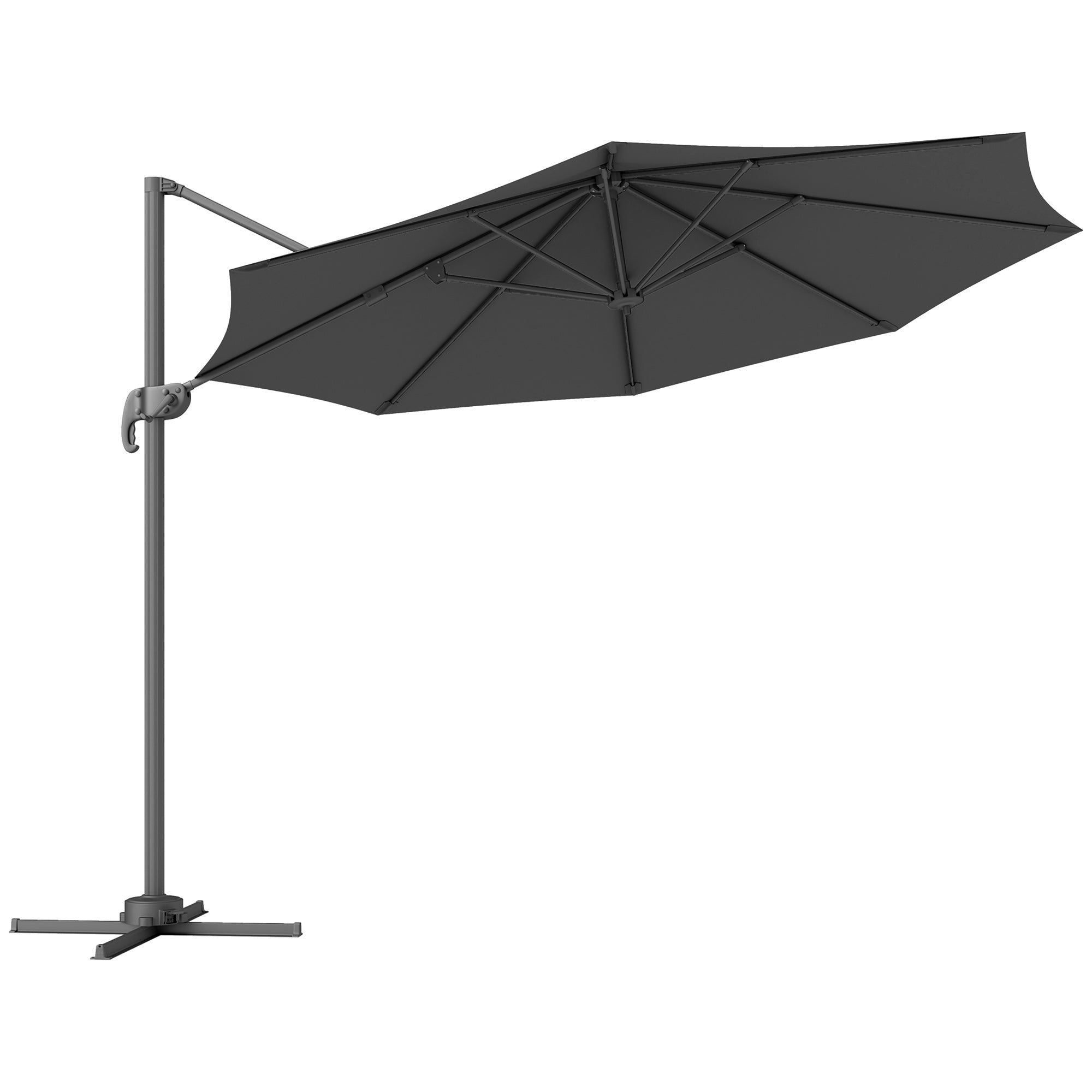 Outsunny 3 x 3(m) Cantilever Parasol with Cross Base, Garden Umbrella with 360° Rotation, Crank Handle and Tilt for Outdoor, Black - North Peak Garden Furniture
