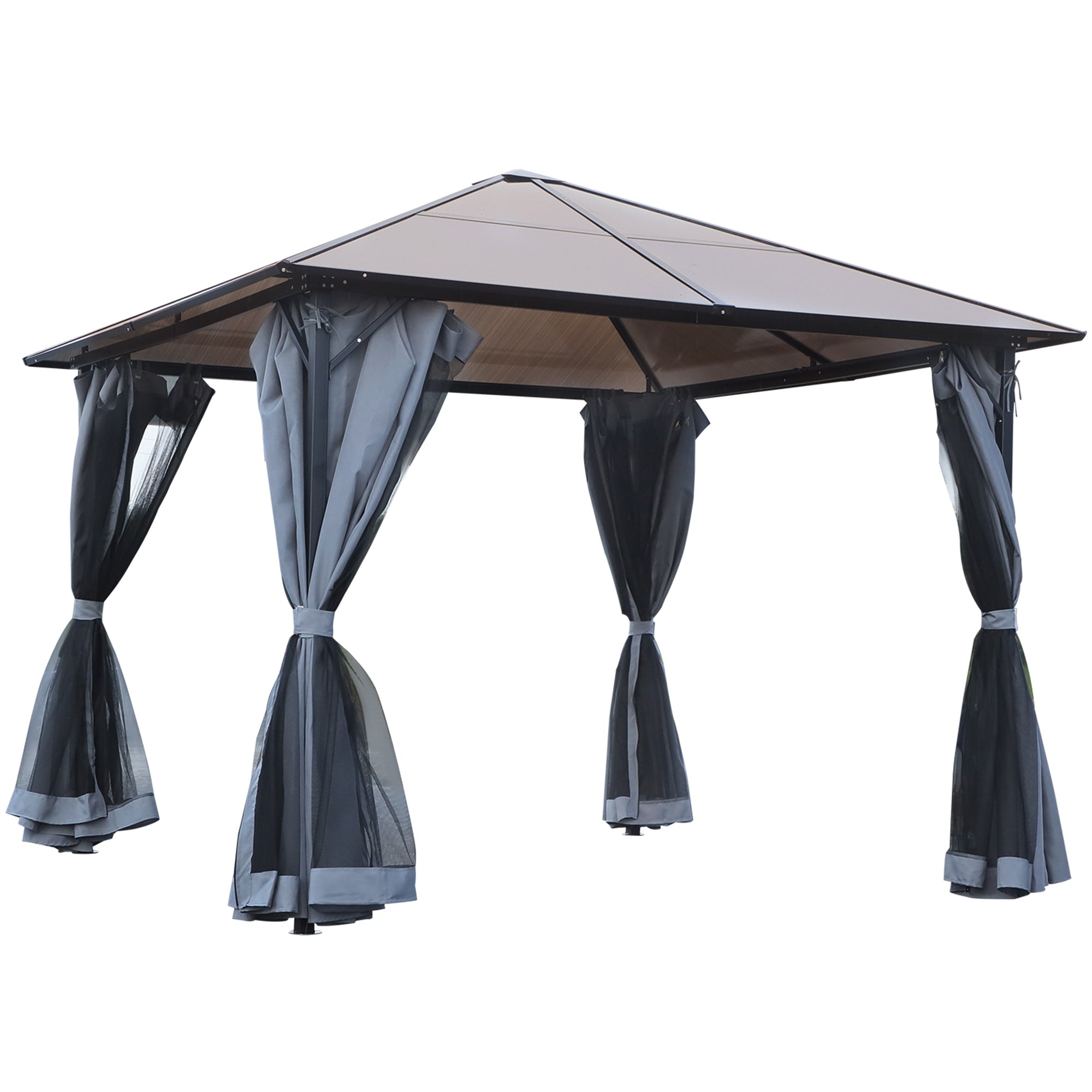 Outsunny 3m x 3m Hardtop Metal Frame Mesh Draped Gazebo Black - North Peak Garden Furniture
