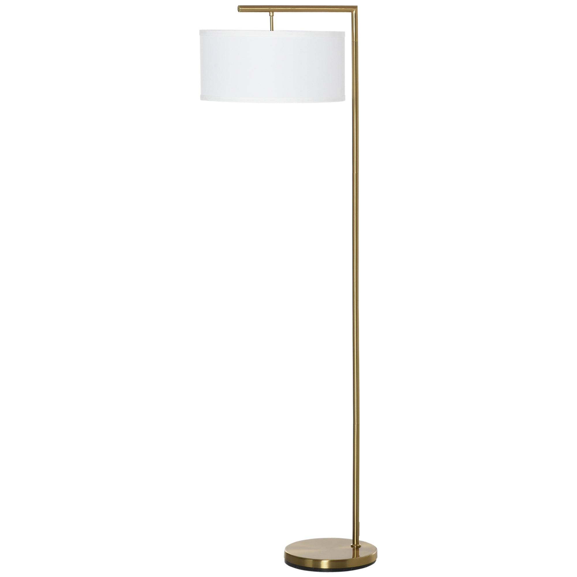 HOMCOM Floor Lamp, Modern Standing Light with Linen Lampshade, Round Base for Living Room, Bedroom, Dining Room, 153cm, Gold and White - North Peak Garden Furniture