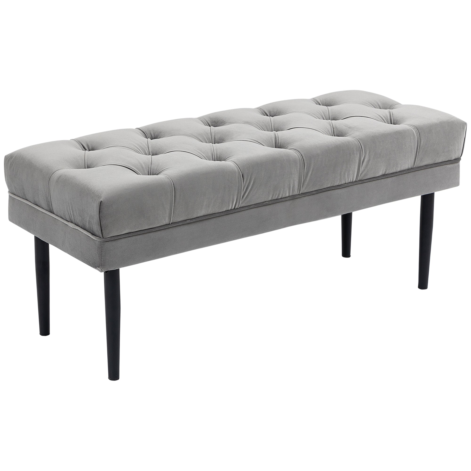 HOMCOM Velvet Bed End Bench, Button Tufted Window Seat, Hallway Shoe Bench, Upholstered Accent Lounge Chair Stool for Living Room, Bedroom, Grey - North Peak Garden Furniture
