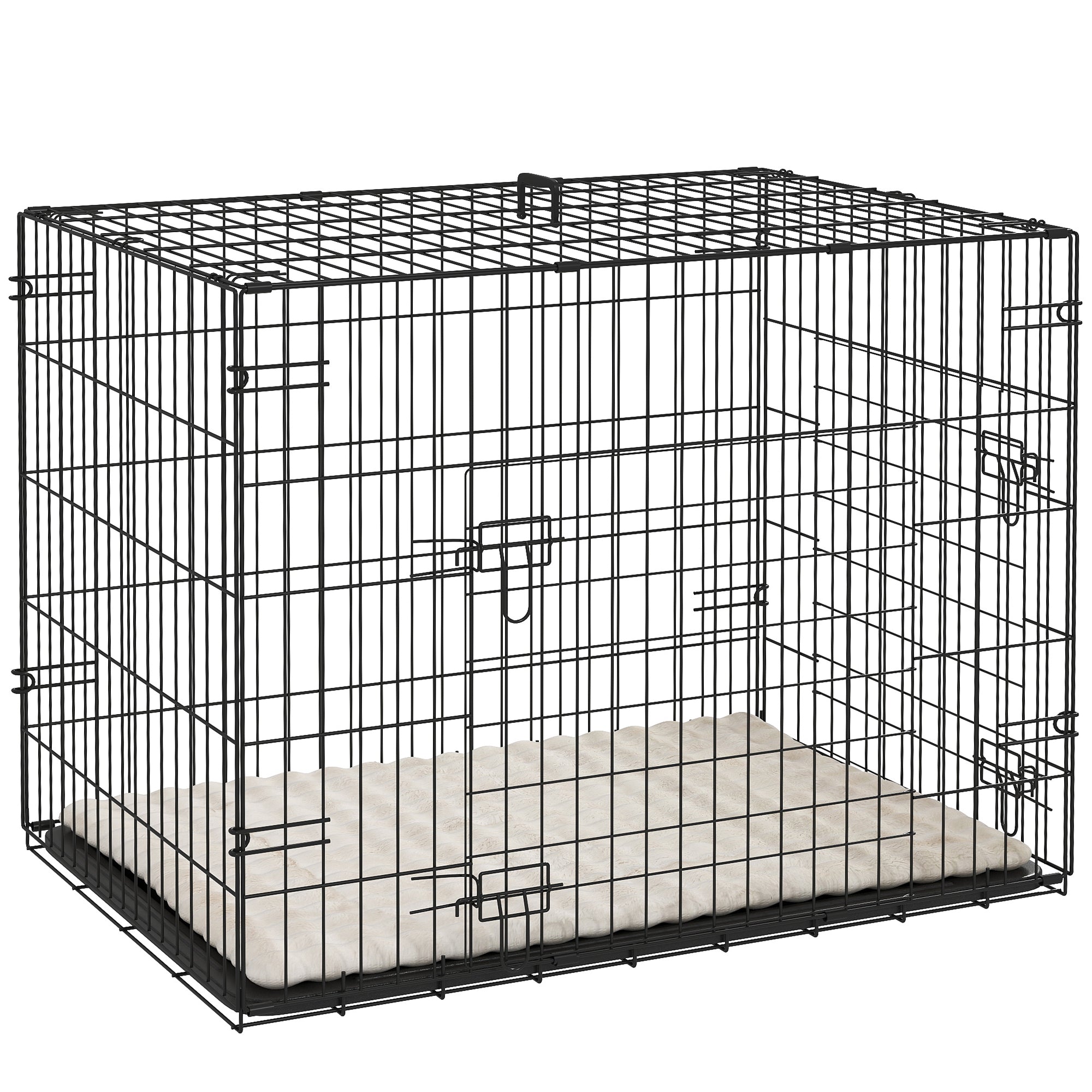 PawHut Dog Crate with 2 Doors with Tray, Soft Cushion, Foldable Metal Dog Cage for Small Dogs, 76 x 53 x 60, Black - North Peak Garden Furniture