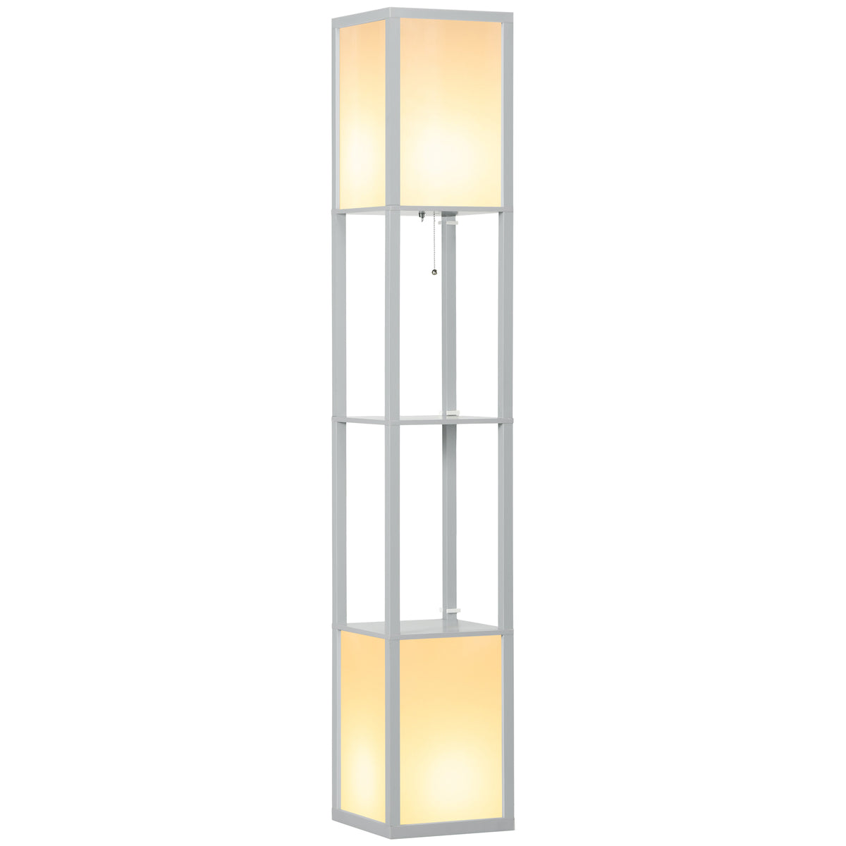 HOMCOM Modern Shelf Floor Lamp with Dual Ambient Light, Standing Lamp Living Room, Bedroom, 156cm, Grey