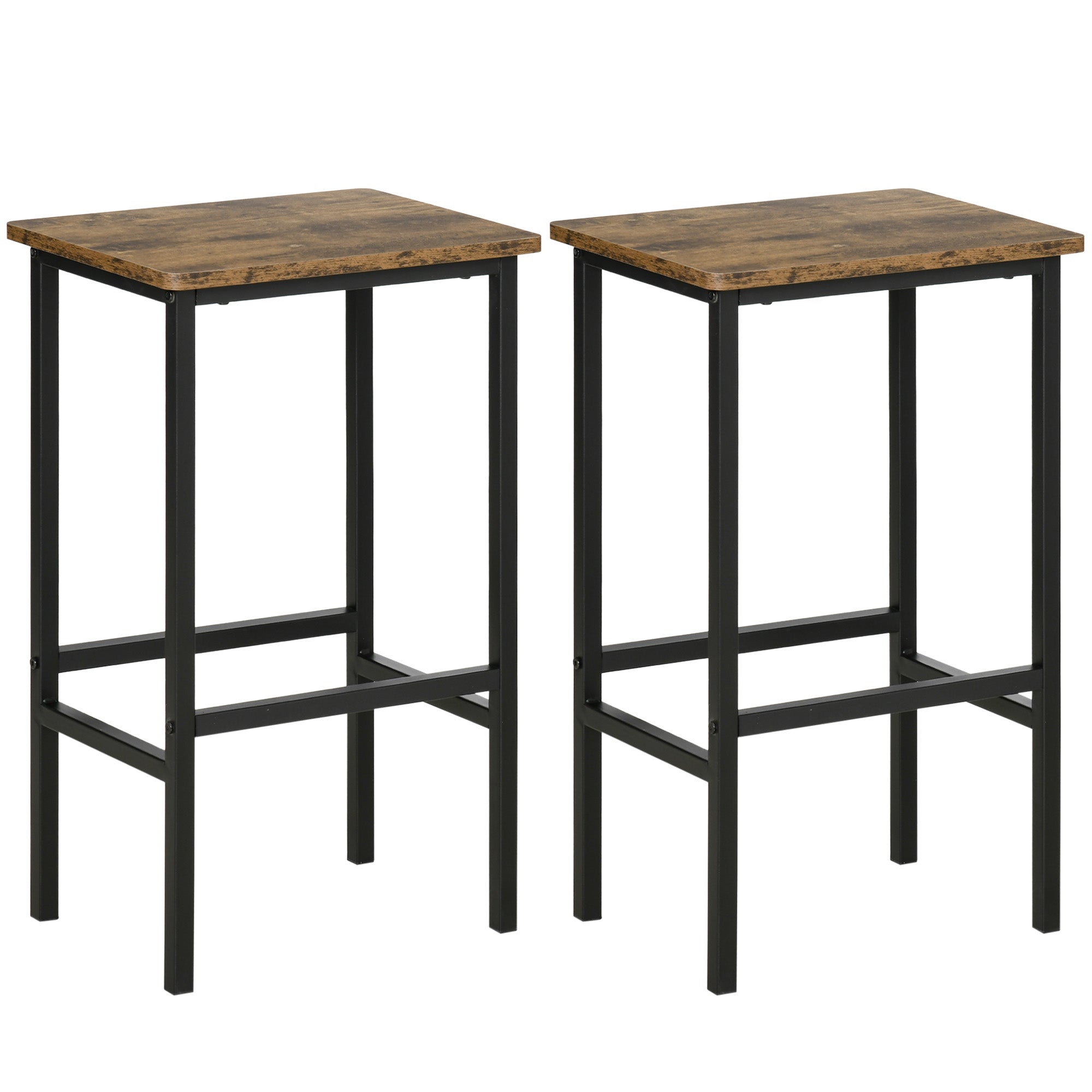 HOMCOM Industrial Bar Stools, Set of 2 Kitchen Breakfast Bar Chairs with Footrest, Counter Height Island Stools for Dining Area, Home Pub, Rustic Brown - North Peak Garden Furniture