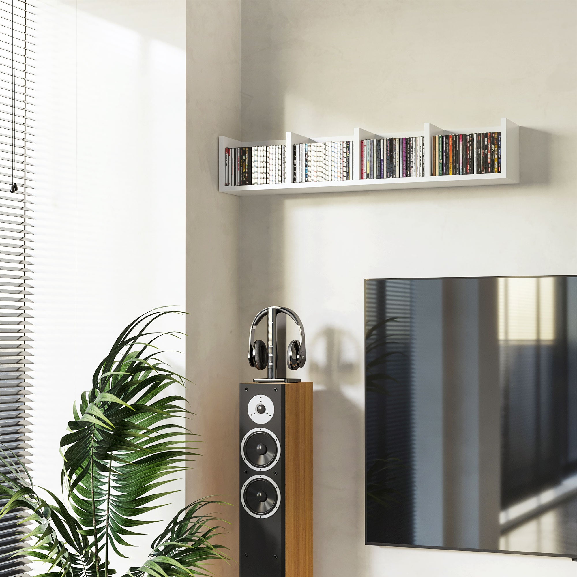 HOMCOM Wall Mount 84 CD / 56 DVD/Blu-ray/ Media Storage Rack 4 Cubes Wooden Shelf Organizer Unit Bookcase Display (White) - North Peak Garden Furniture