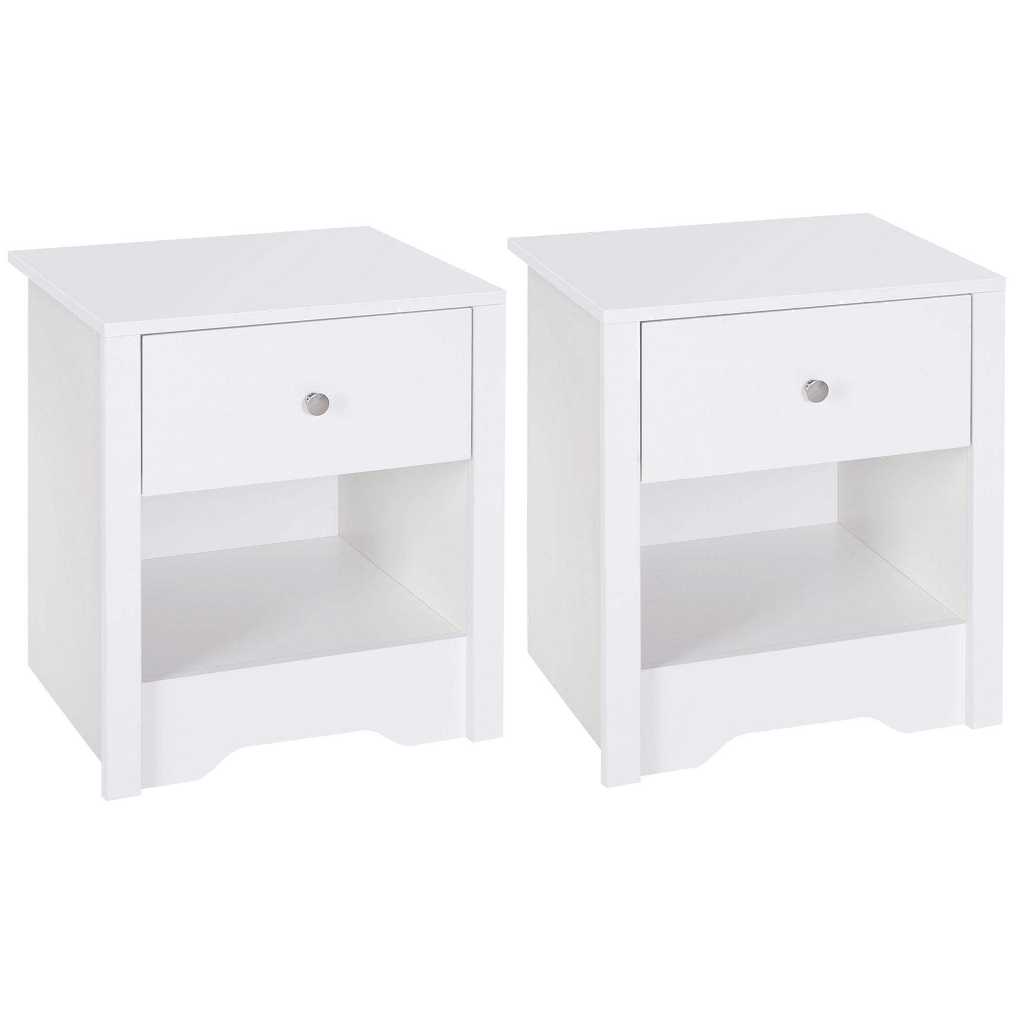 HOMCOM Bedside Table, Nightstand with Drawer and Open Shelf, End Table for Living room, Bedroom, Set of 2, White - North Peak Garden Furniture