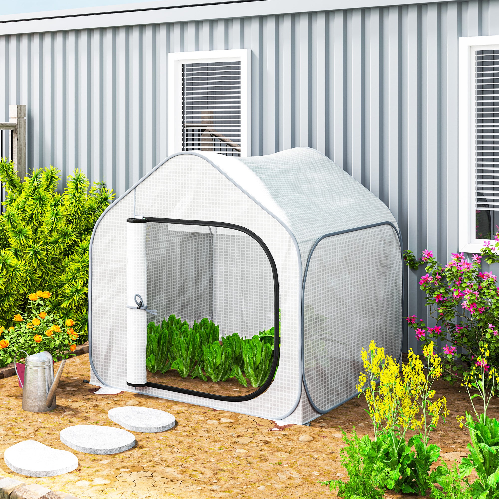 Outsunny 150 x 148cm Pop-Up Greenhouse - White - North Peak Garden Furniture