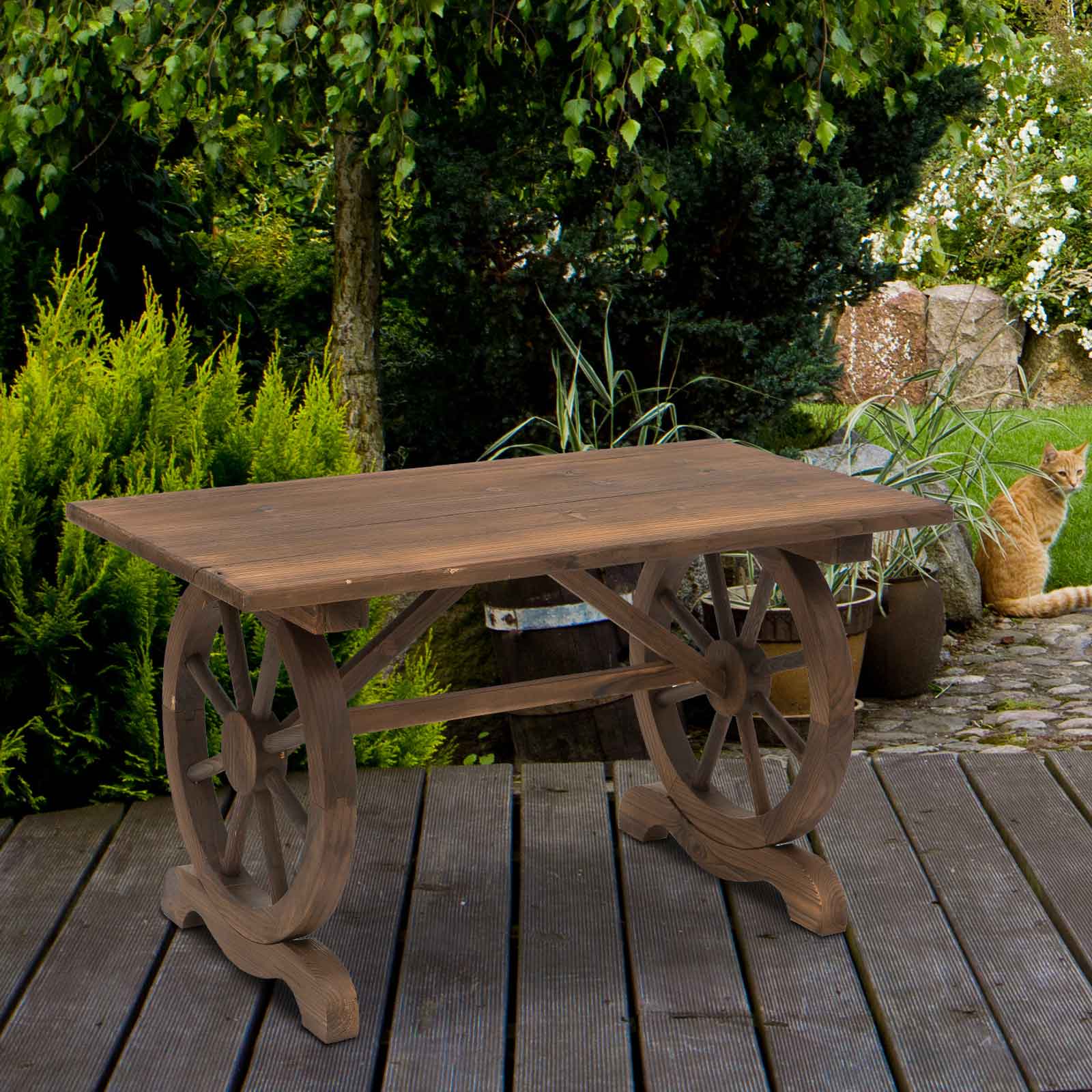 Outsunny Outdoor Garden Coffee Table Dinning Table Patio Display Desk Natural Fir Wood Water-Resistant - North Peak Garden Furniture