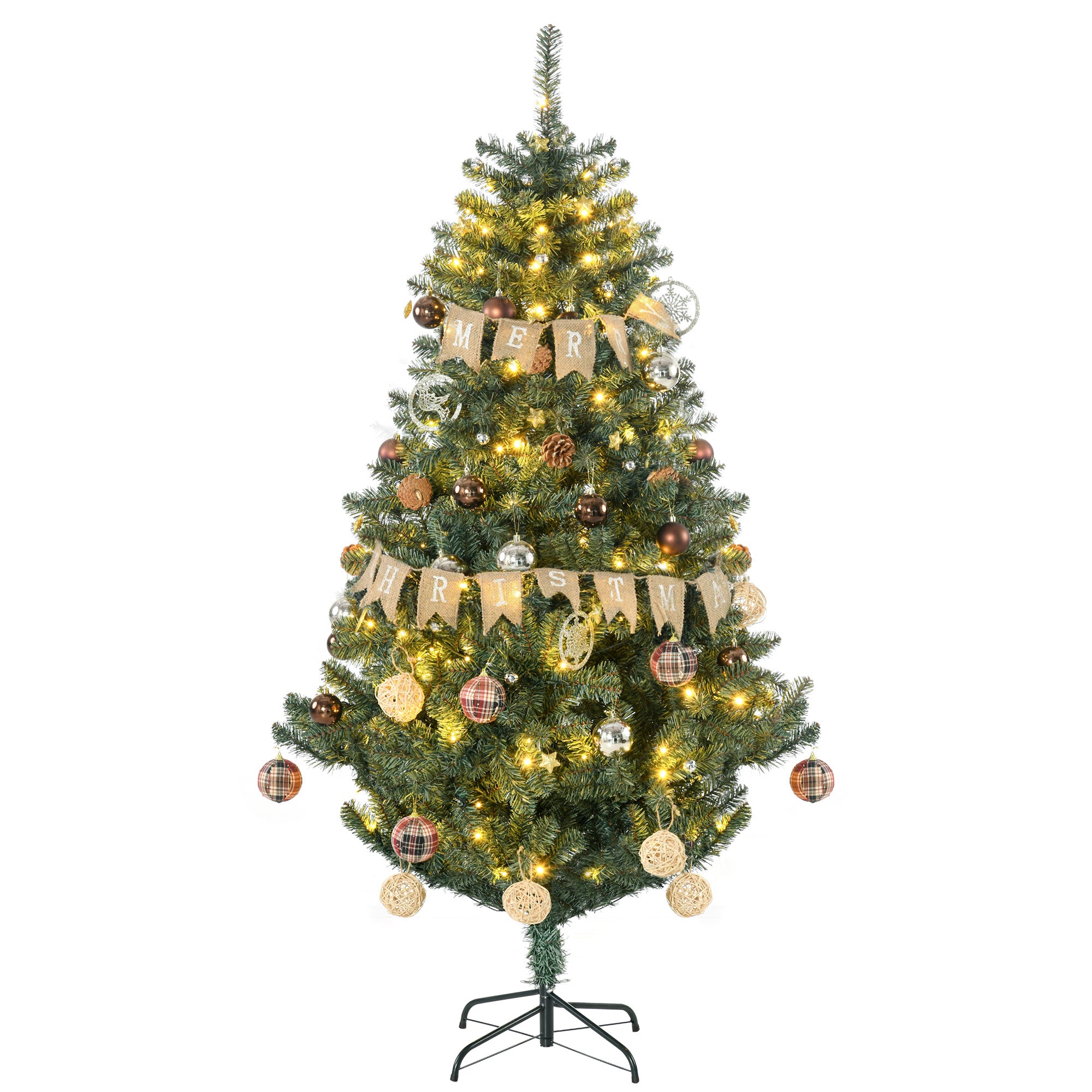 HOMCOM 6' Artificial Prelit Christmas Trees Holiday Décor with Warm White LED Lights, Decoration, Banner, Tag, Ball - North Peak Garden Furniture