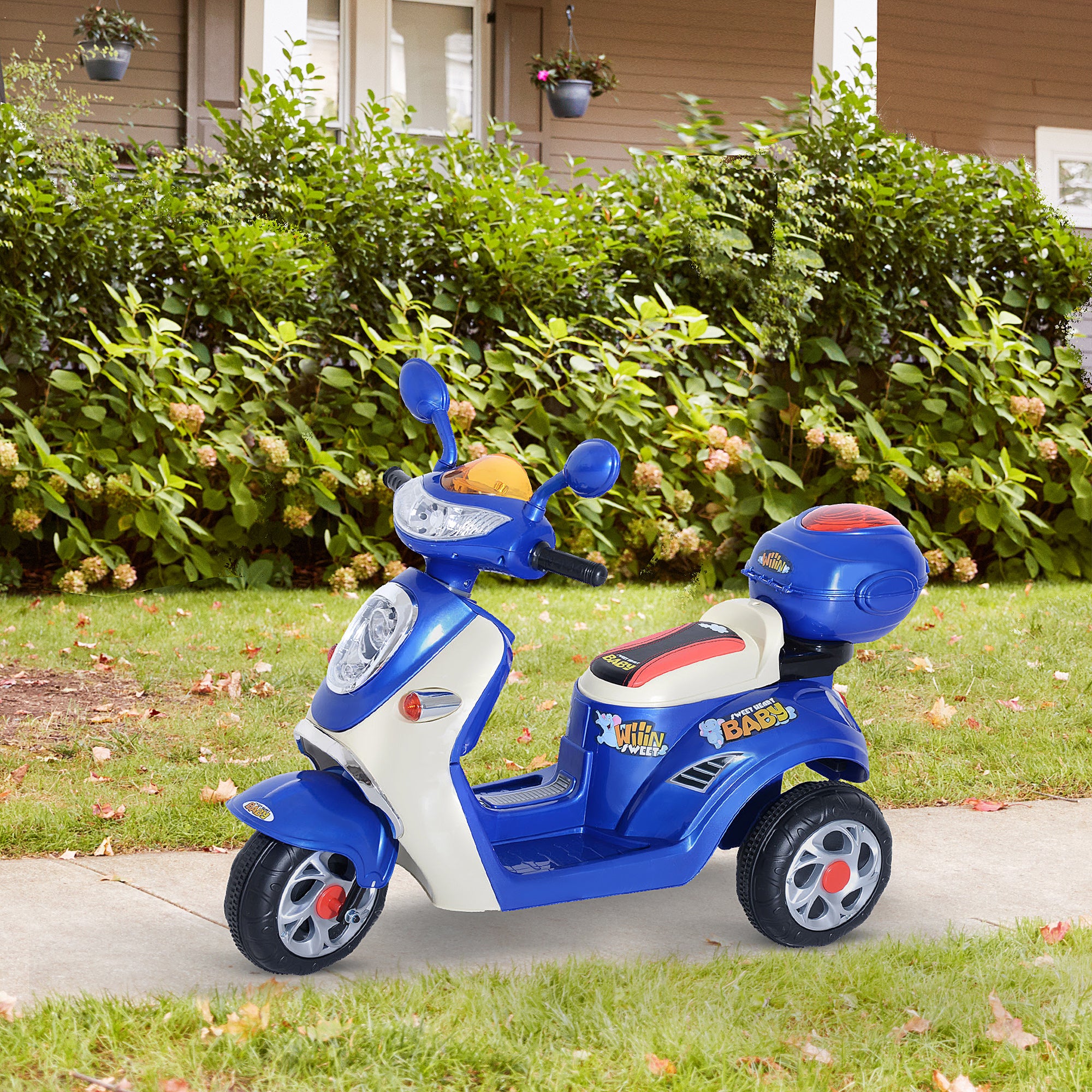 HOMCOM Kids Electric Ride On Toy Car 6V Electric Motorbike with Chargeable Battery Headlight and Music for 3-5 Years - Blue - North Peak Garden Furniture