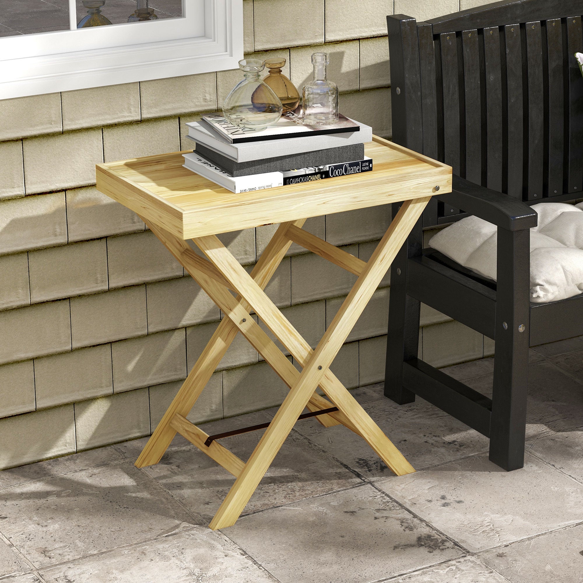 Outsunny 44 x 68cm Wooden Garden Table - North Peak Garden Furniture