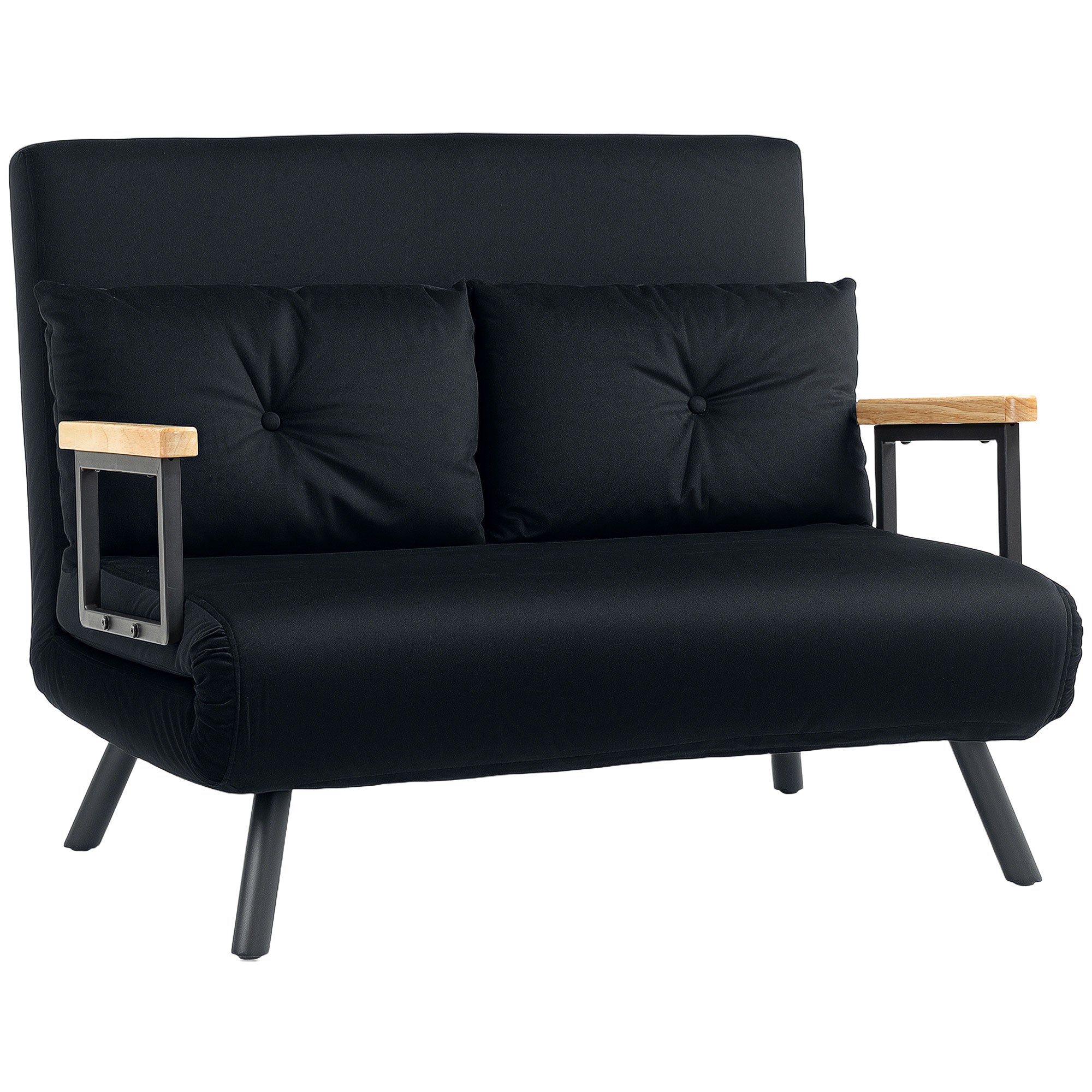 HOMCOM 4-in-1 Velvet-Feel Double Sofa Bed, with Pillows - Black - North Peak Garden Furniture
