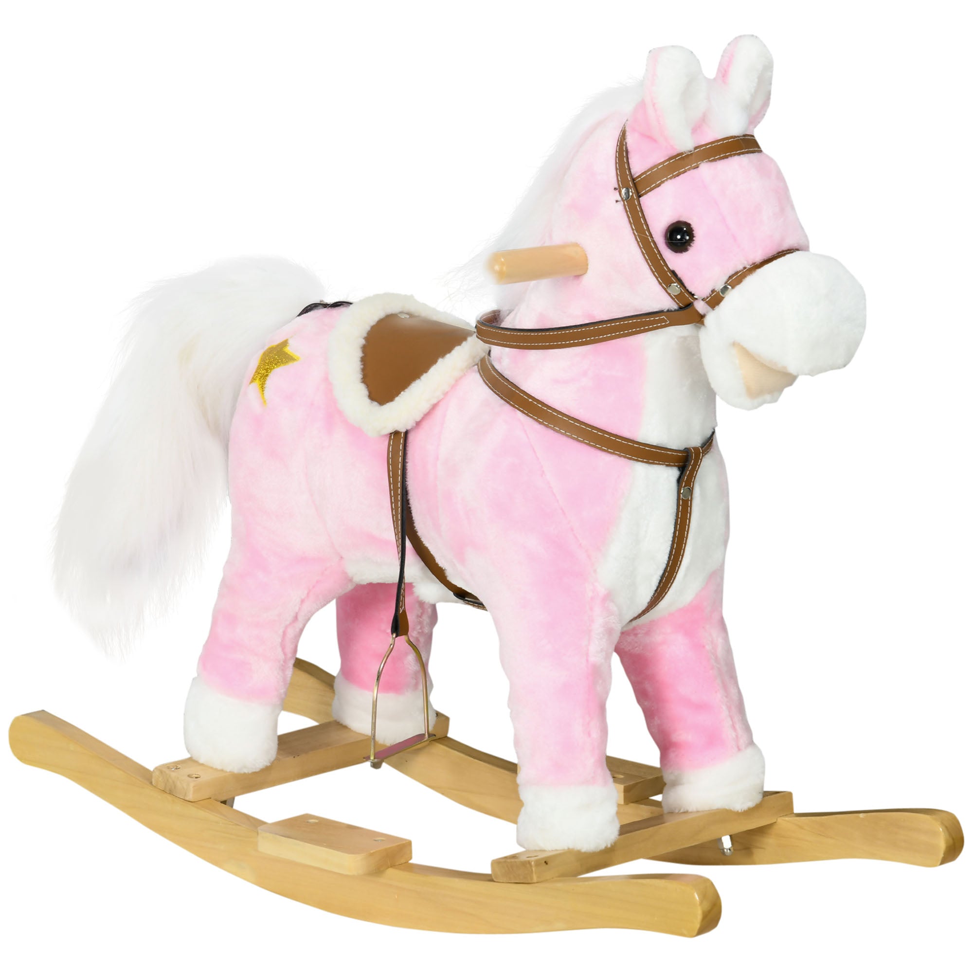 HOMCOM Wooden Rocking Horse with Music, Sound, Saddle for Ages 3-6 Years - North Peak Garden Furniture