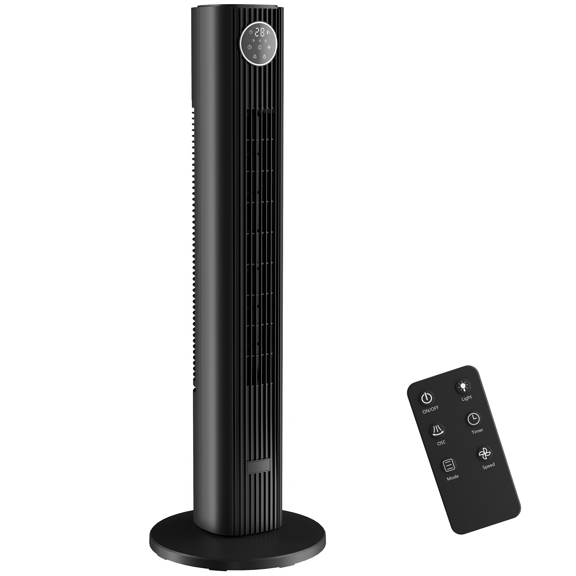 HOMCOM 28dB Tower Fan for Bedroom, 26 ft/s Velocity Standing Cooling Fan with 80° Oscillating, 12 Speeds, LED Display, 4 Modes, 12H Timer, Remote Control, 36 inch, Black