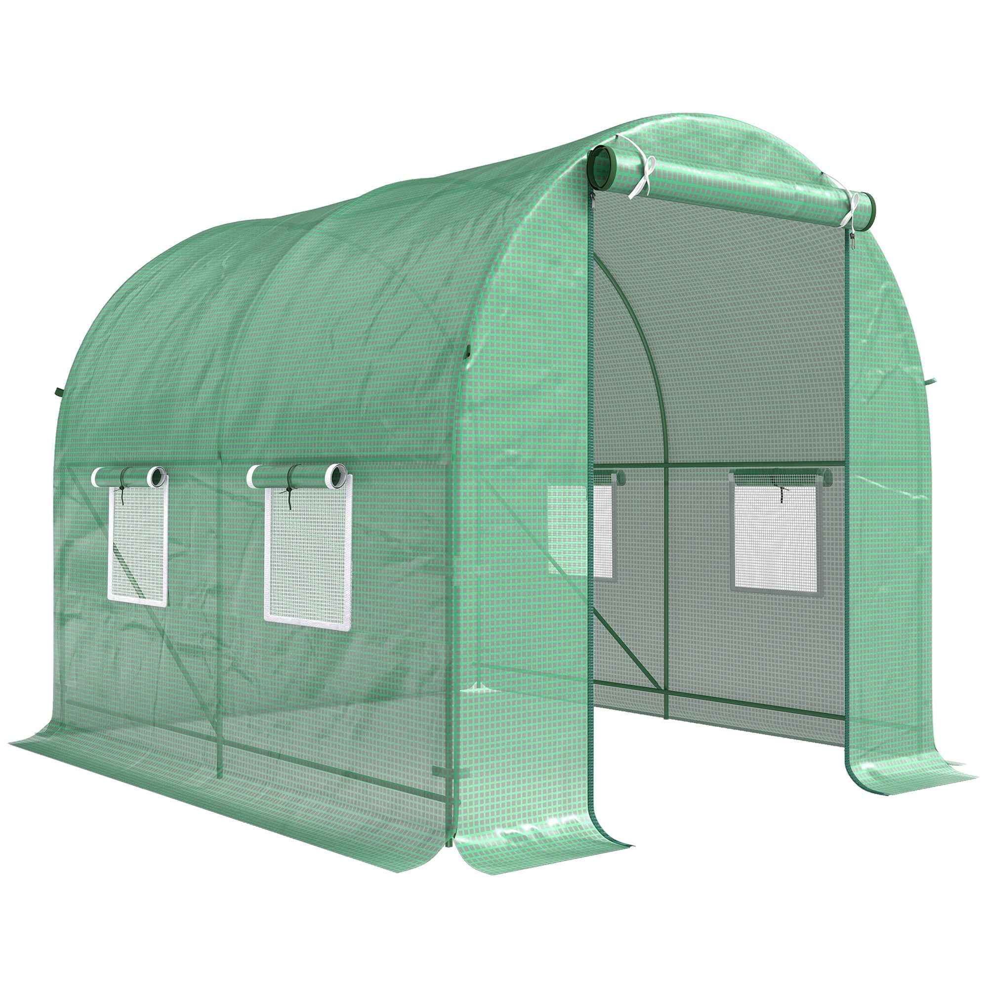 Outsunny Reinforced Walk in Polytunnel Greenhouse with Roll Up Door, Galvanised Steel Frame and Zipped Door Windows, 2.5 x 2 m