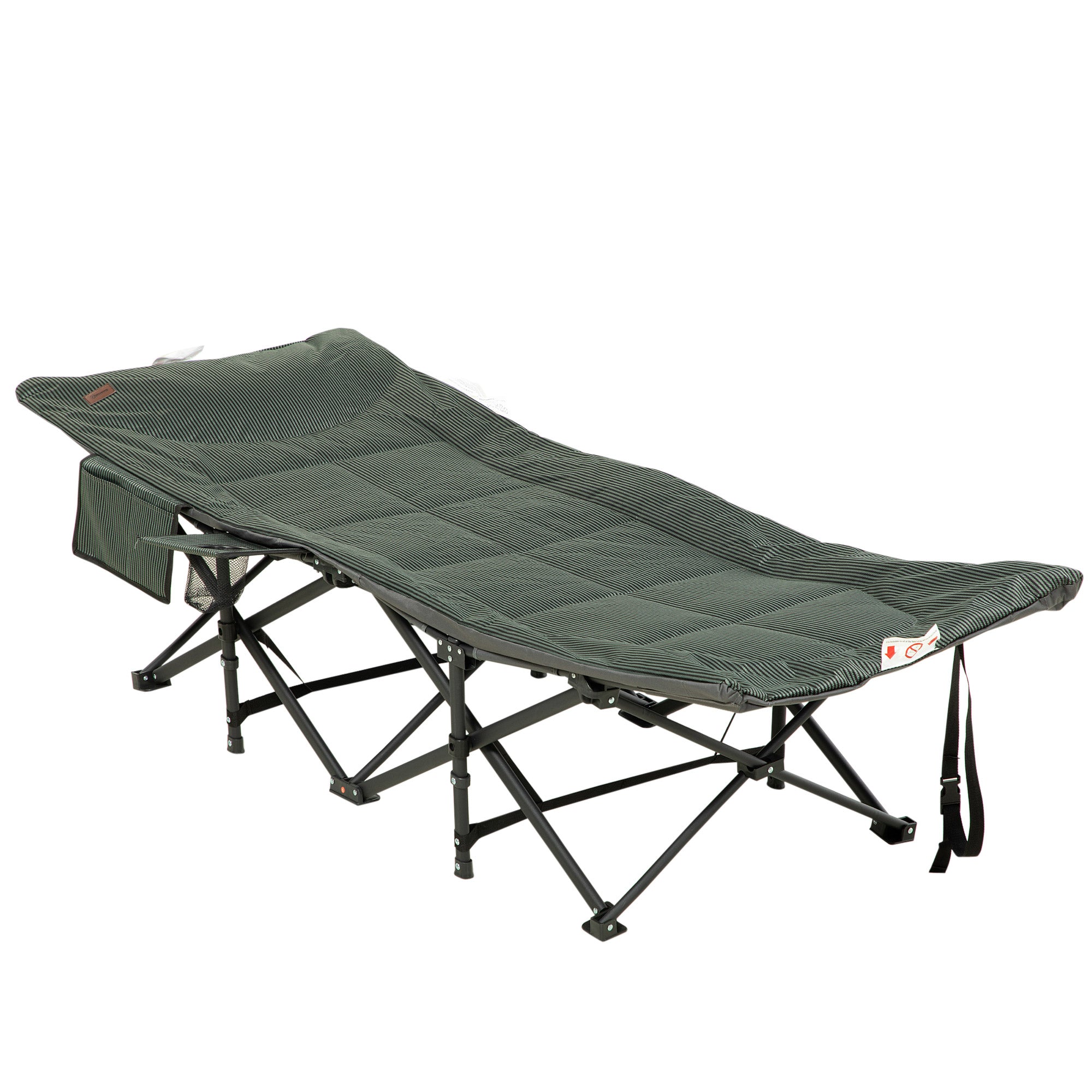 Outsunny Foldable Sun Lounger, Padded Patio Camping Bed with Carry Bag, Magazine Bag and Cup Holder for Outdoor, Garden, Porch, Grey - North Peak Garden Furniture