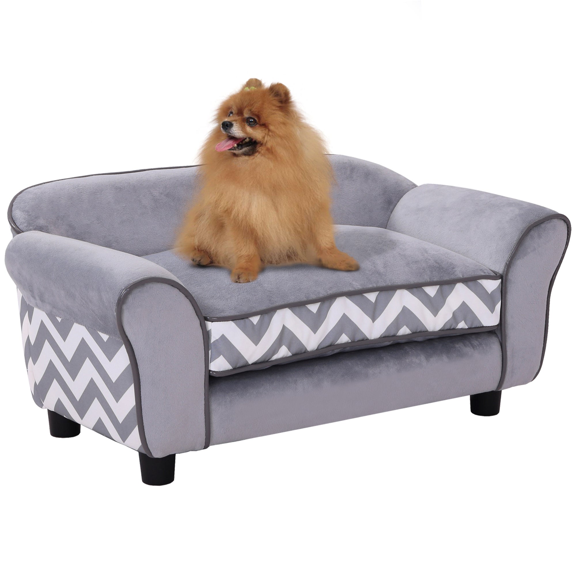 PawHut Dog Sofa Bed for XS-Sized Dogs, Cat Sofa with Soft Cushion, Pet Chair Lounge with Washable Cover, Removable Legs, Wooden Frame - Grey - North Peak Garden Furniture