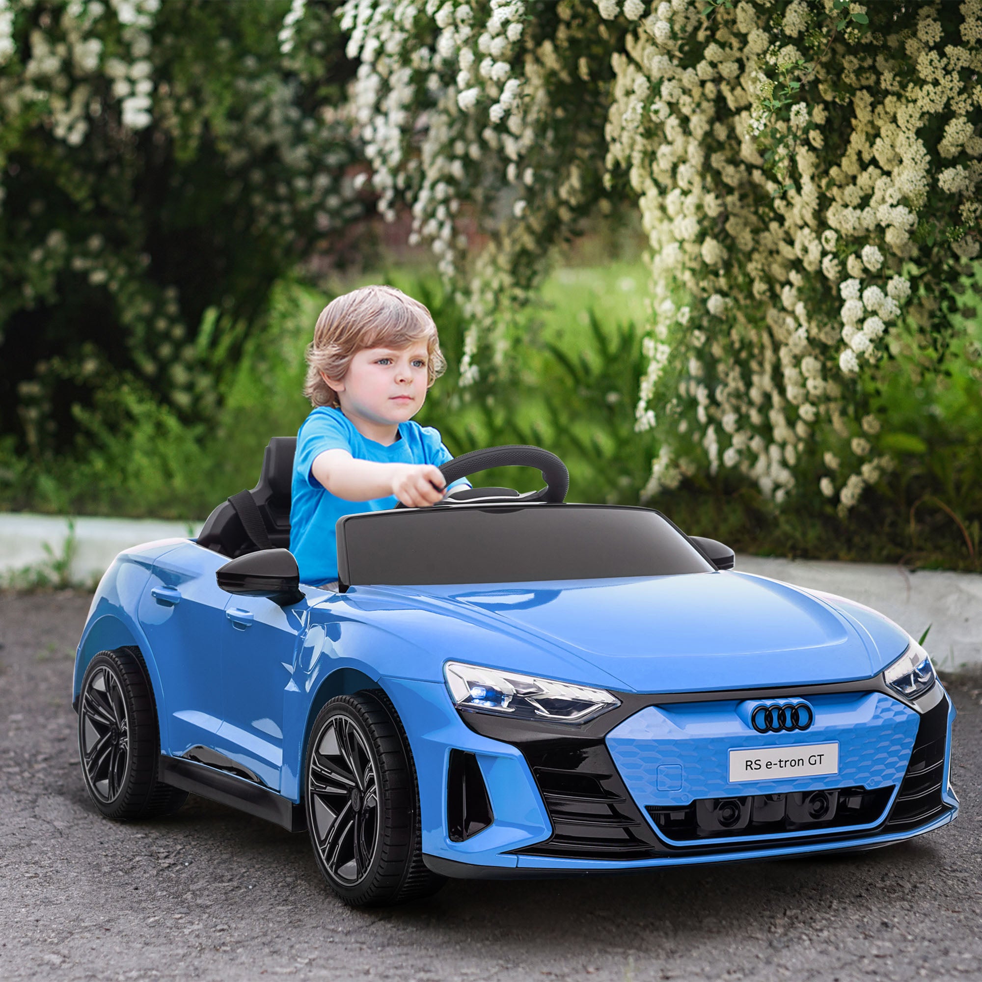 HOMCOM Audi Licensed 12V Kids Electric Ride-On, with Remote Control, Suspension System, Lights, Music, Motor - Blue - North Peak Garden Furniture