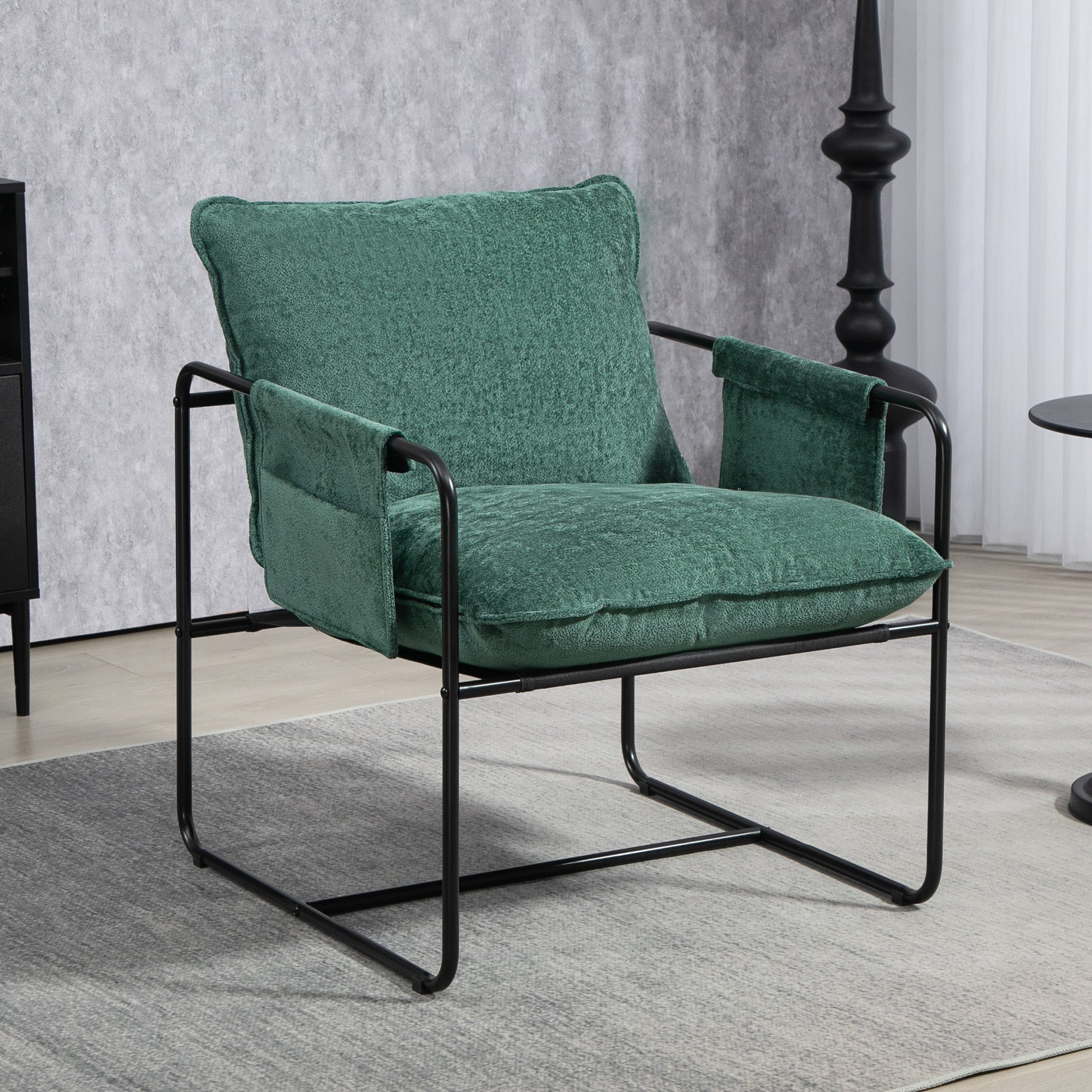 HOMCOM Minimal Padded Accent Chair, with Pockets - Green - North Peak Garden Furniture