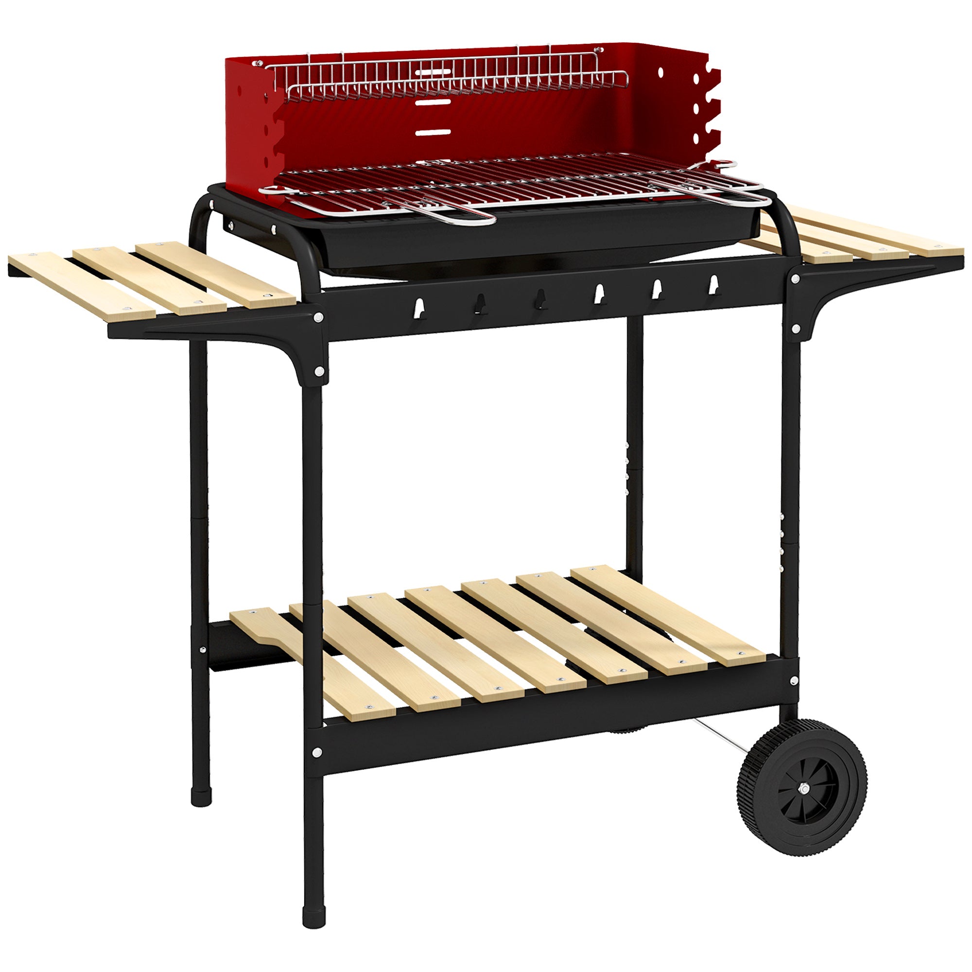 Outsunny Charcoal BBQ, with Five Position Grill Grate - Red - North Peak Garden Furniture
