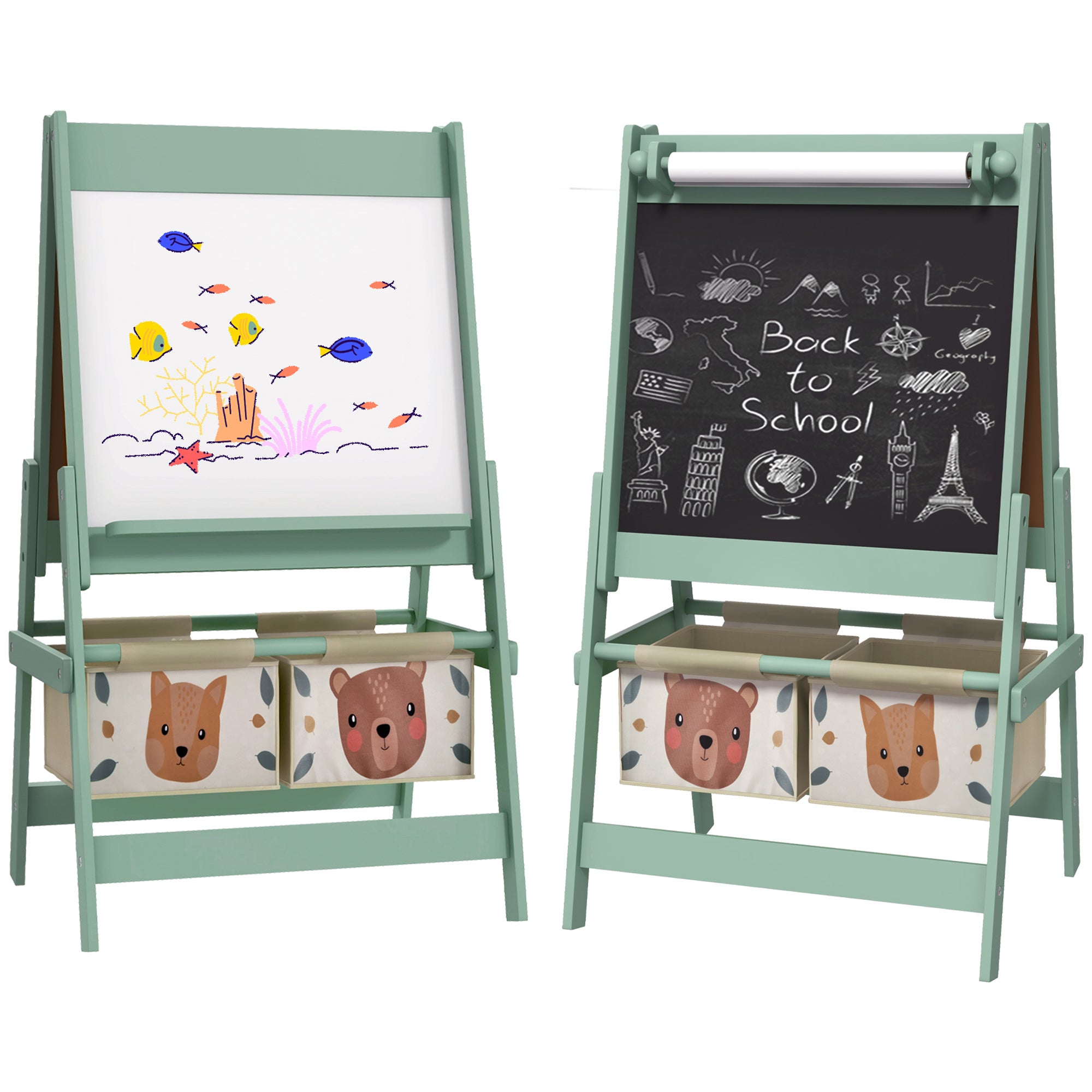 AIYAPLAY Three-In-One Kids Easel with Paper Roll, Art Easel, with Storage - Green - North Peak Garden Furniture