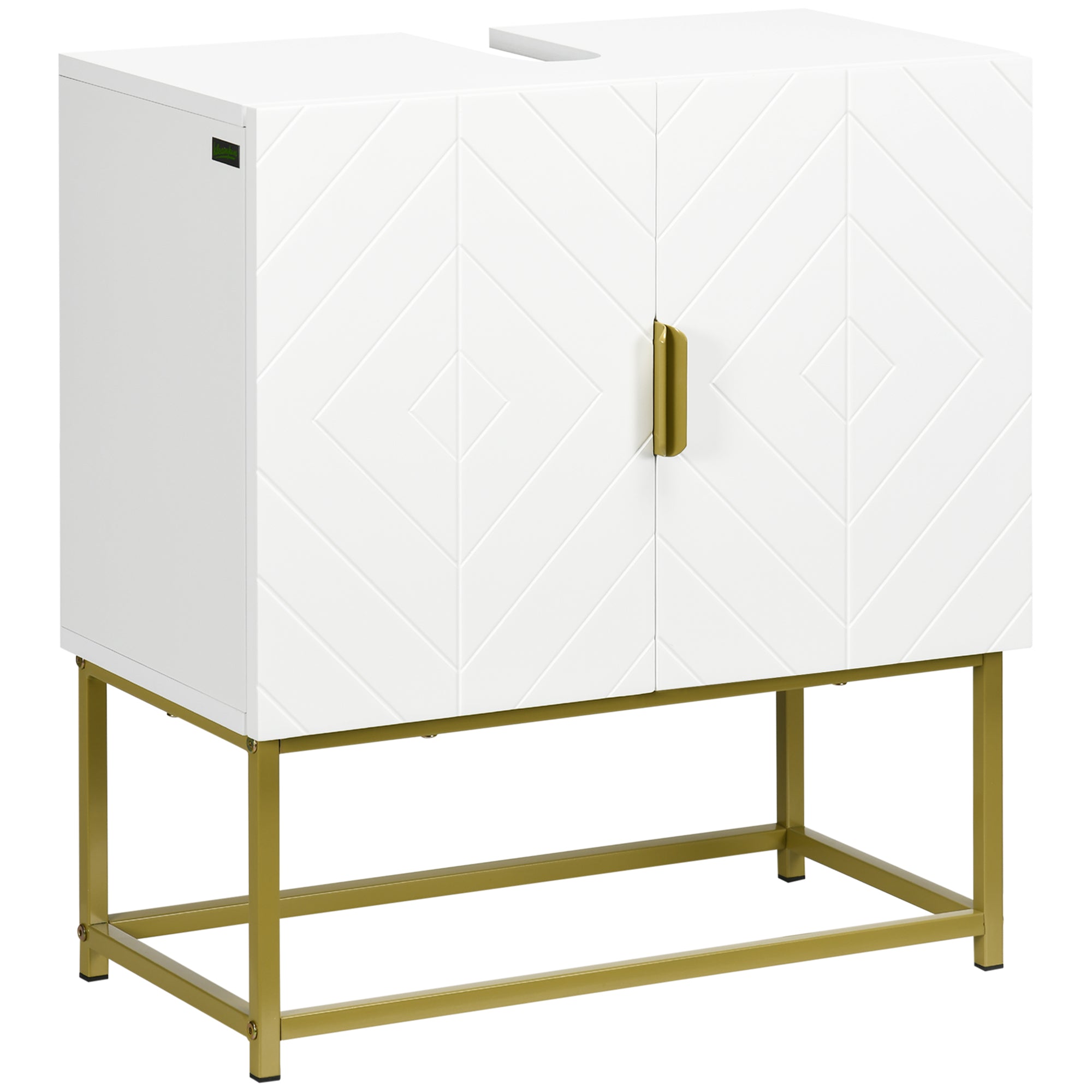 kleankin Bathroom Mirror Cabinet Under Sink Storage Cabinet Basin Cupboard with 2 Doors and Gold Steel Legs - North Peak Garden Furniture