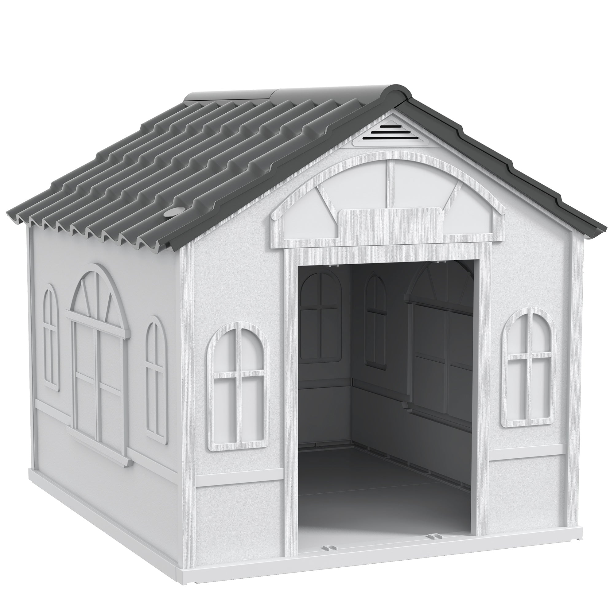 PawHut Plastic Weather-Resistant Dog House, for Indoors and Outdoors, Large Dogs - Grey - North Peak Garden Furniture