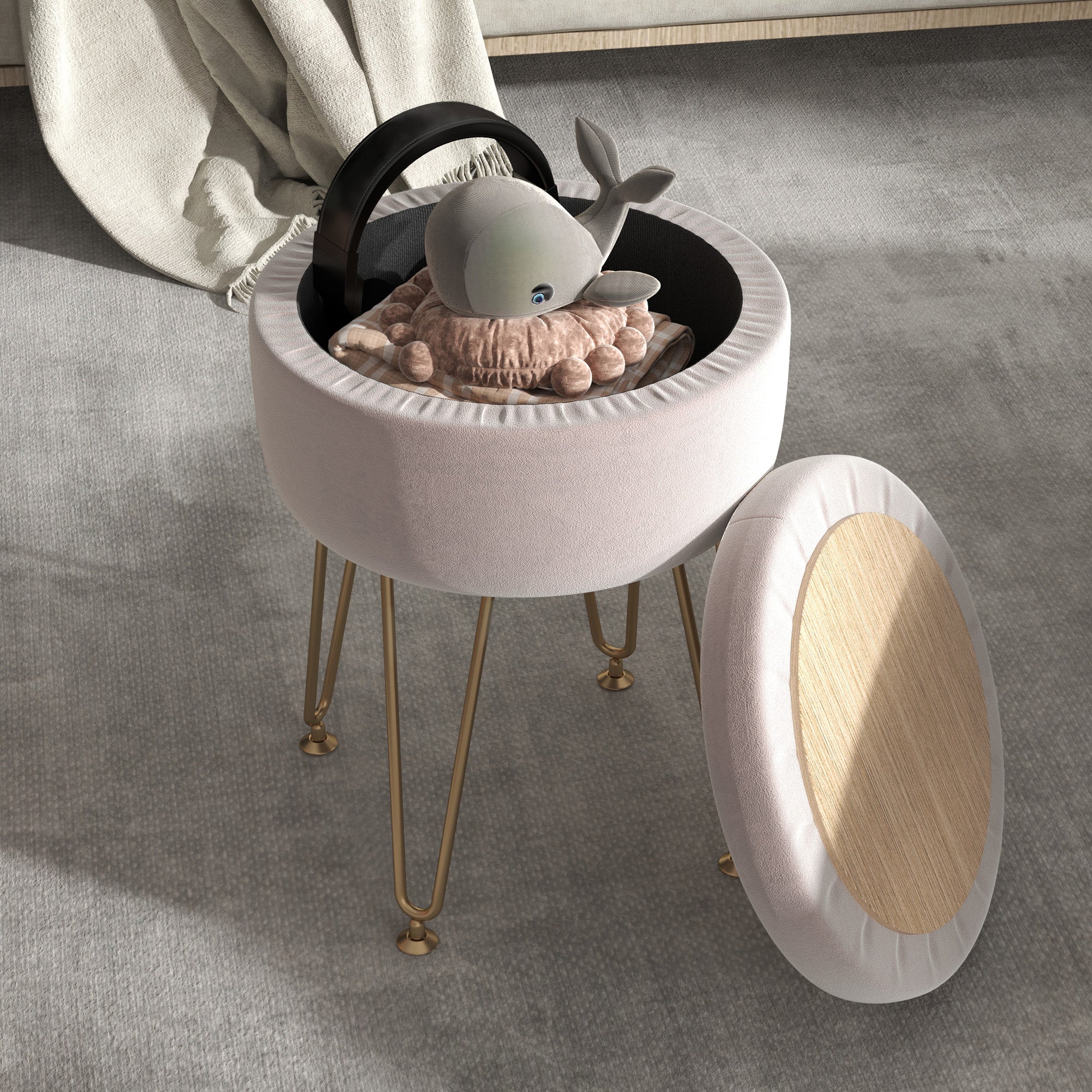HOMCOM 5L Velvet-Feel Storage Ottoman - Light Pink - North Peak Garden Furniture