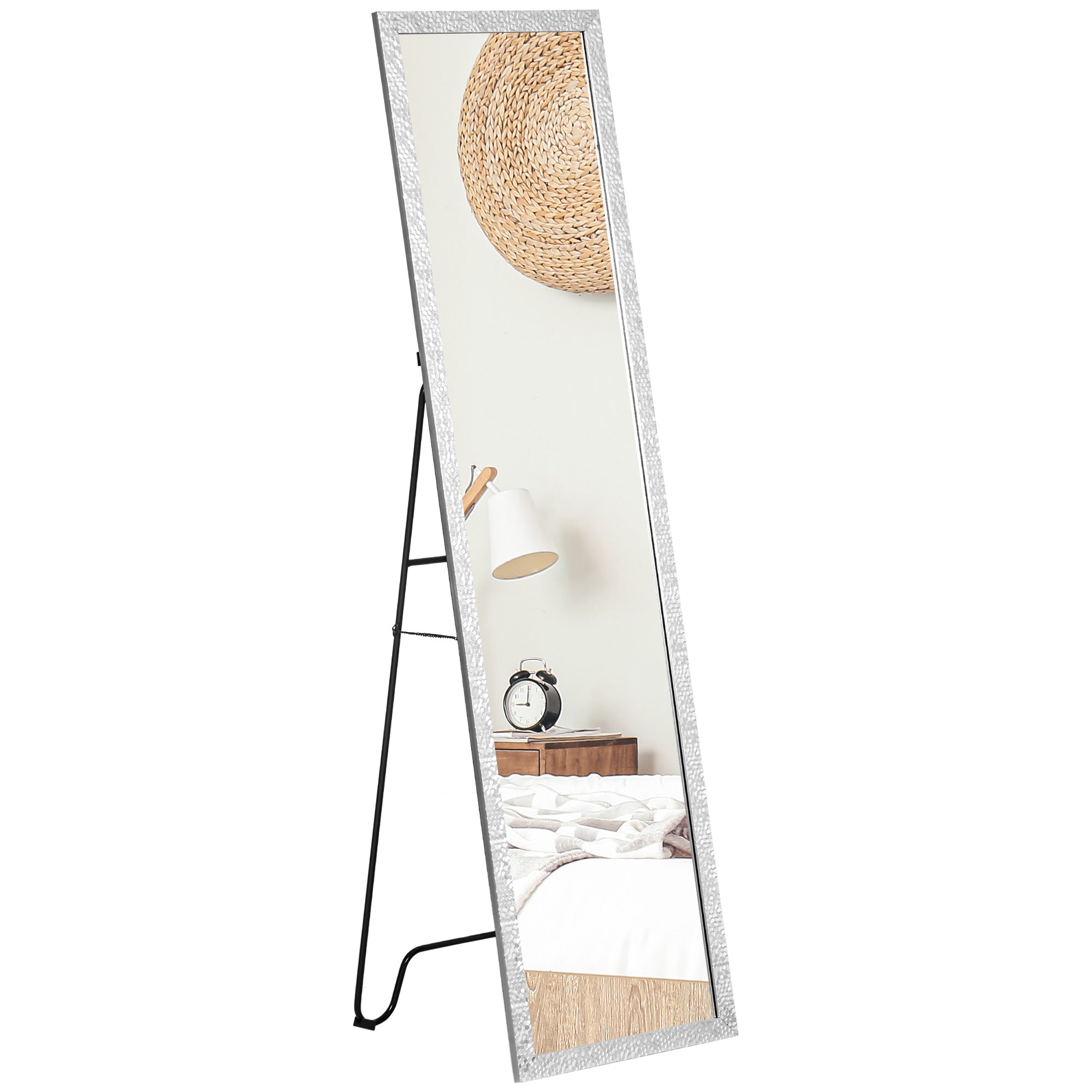 HOMCOM Full Length Mirror Free Standing Mirror Dressing Mirror with PS Frame Modern Wall Mirror for Living Room and Bedroom 34 x 144cm, Silver - North Peak Garden Furniture