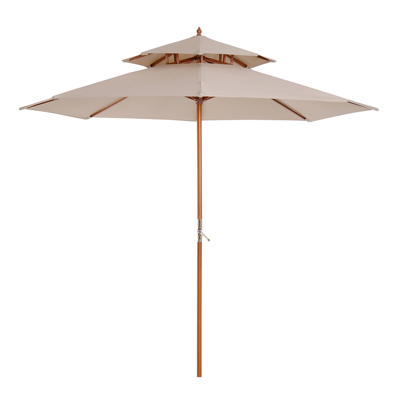 Outsunny 2.7m Elegant Wooden Frame Parasol Umbrella - Beige - North Peak Garden Furniture